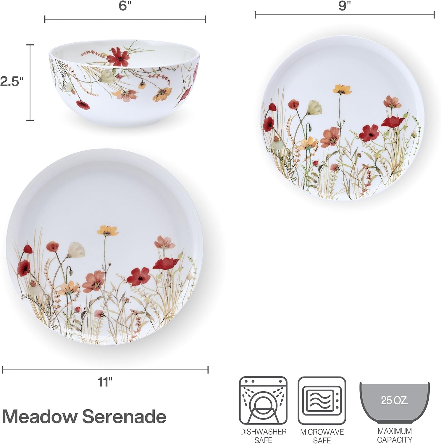 Mikasa Meadow Serenade 12 Piece Floral Bone China Durable Chip Resistant Lightweight Dinnerware Set, Service for 4 - view 2