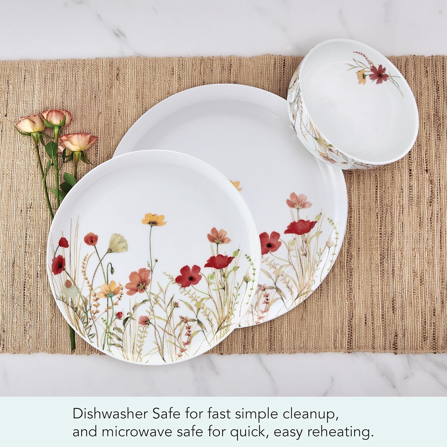Mikasa Meadow Serenade 12 Piece Floral Bone China Durable Chip Resistant Lightweight Dinnerware Set, Service for 4 - view 4
