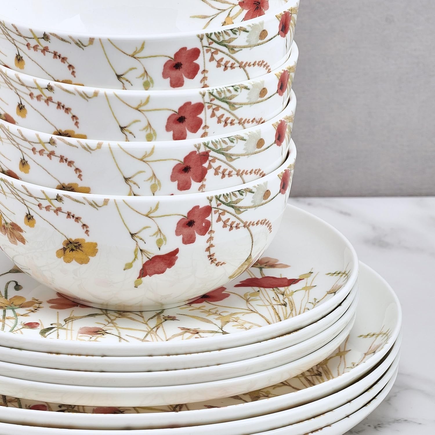 Mikasa Meadow Serenade 12 Piece Floral Bone China Durable Chip Resistant Lightweight Dinnerware Set, Service for 4 - view 6