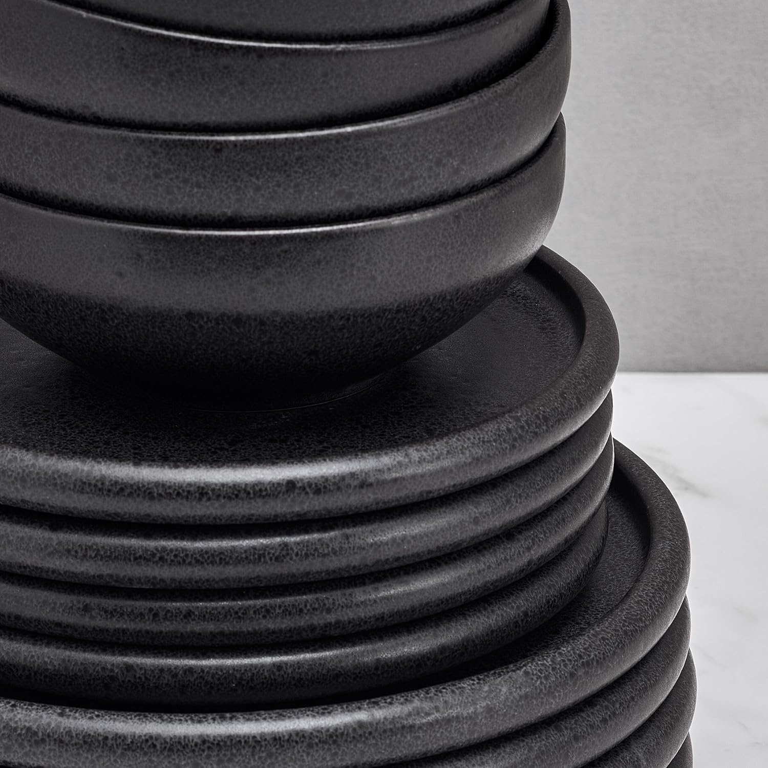 Mikasa Declan 12 Piece Stoneware Dinnerware Set, Service for 4, Modern Black Plate and Bowl Dishes with High Rims, Black - view 6