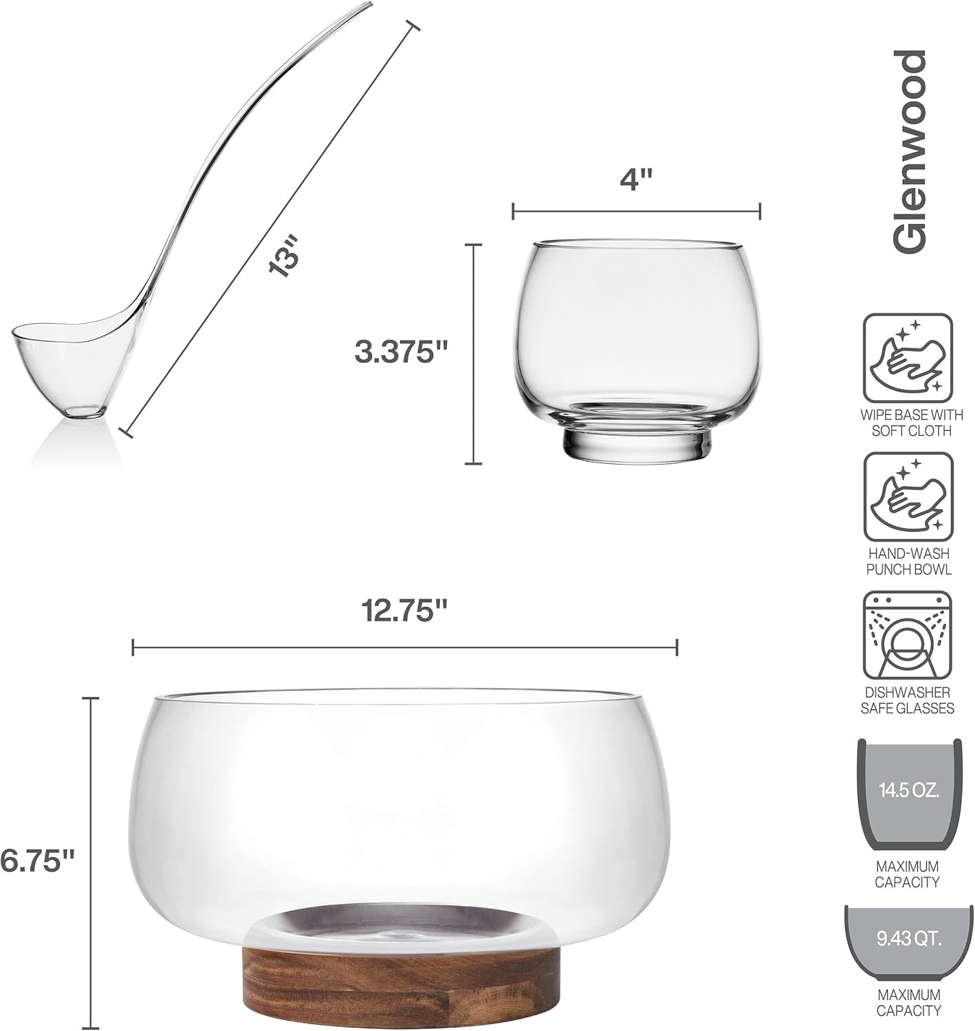 Mikasa Glenwood Party Punch Bowl Set with Punch Cups and Ladle, 8 Piece(Punch Bowl Set)