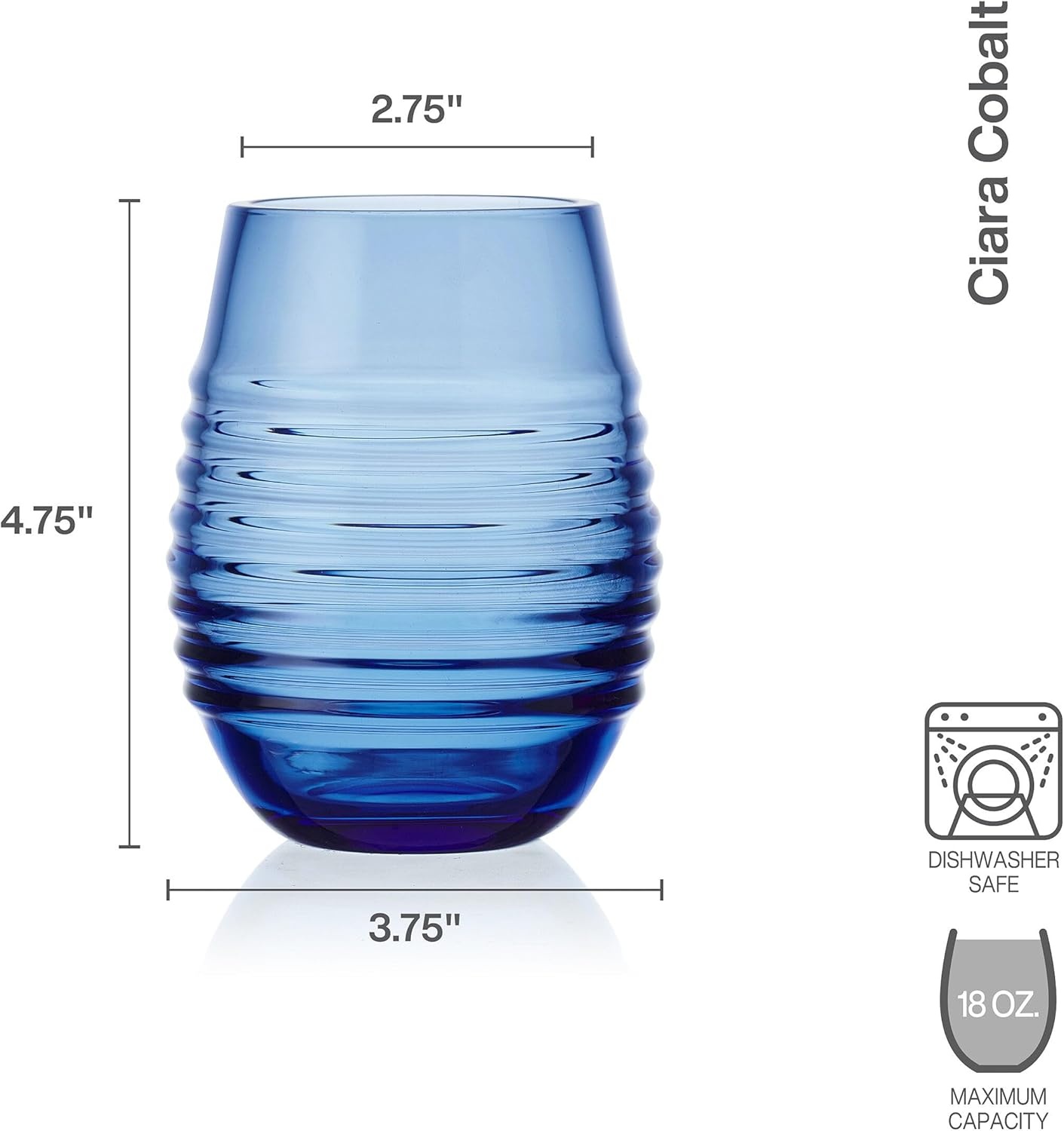 Mikasa Ciara 18 Oz. Red White Stemless Wine Glasses, Set of 4, Cobalt - view 2