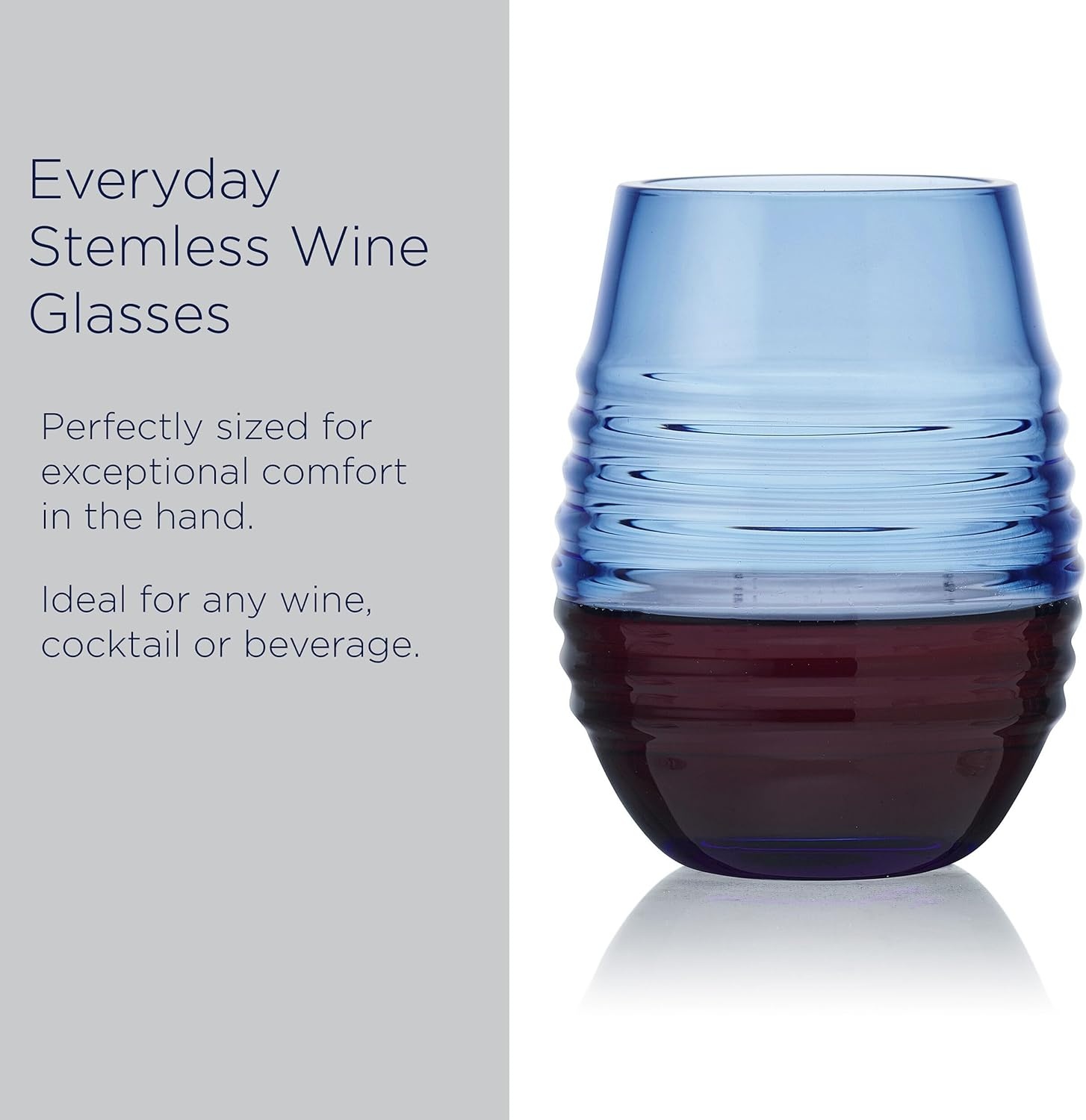 Mikasa Ciara 18 Oz. Red White Stemless Wine Glasses, Set of 4, Cobalt - view 3