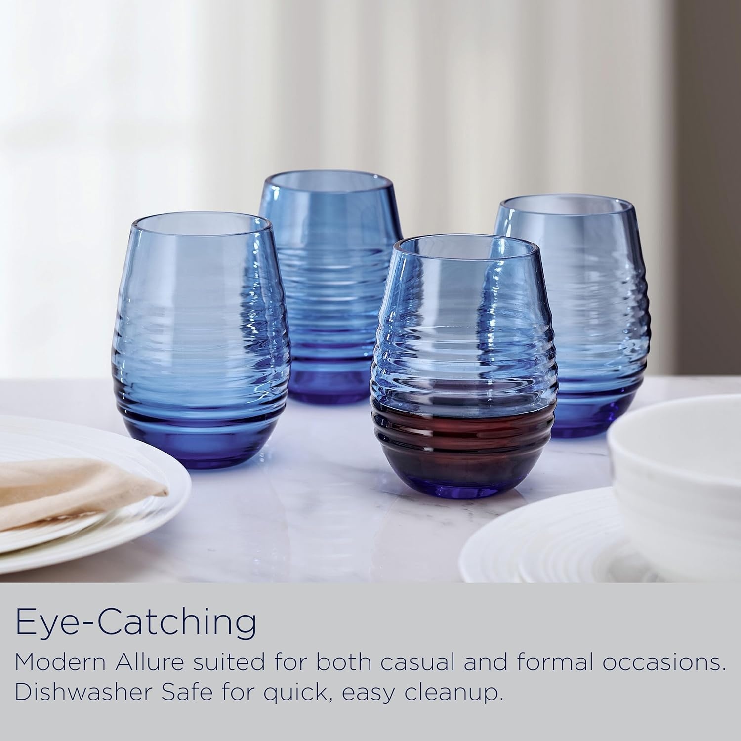 Mikasa Ciara 18 Oz. Red White Stemless Wine Glasses, Set of 4, Cobalt - view 4