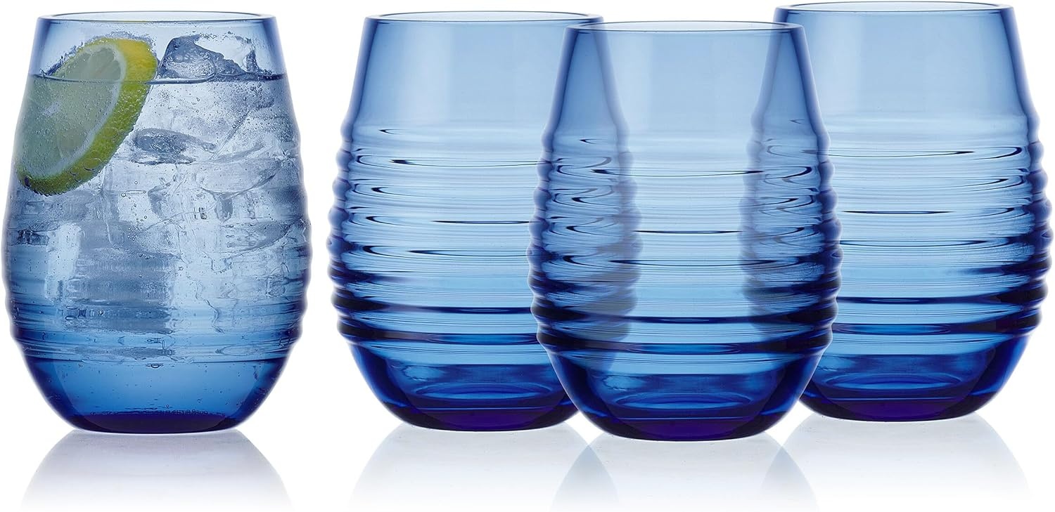 Mikasa Ciara 18 Oz. Red White Stemless Wine Glasses, Set of 4, Cobalt - view 5