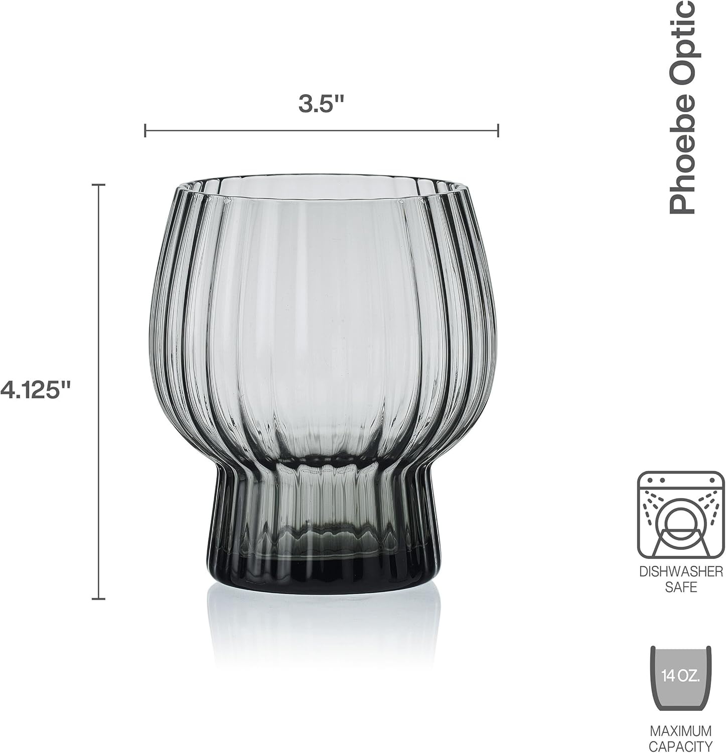 Mikasa Phoebe Modern 14 Oz. Optic Double Old Fashioned Rocks Beverage Juice Glasses, Set of 4, Amber(Gray)