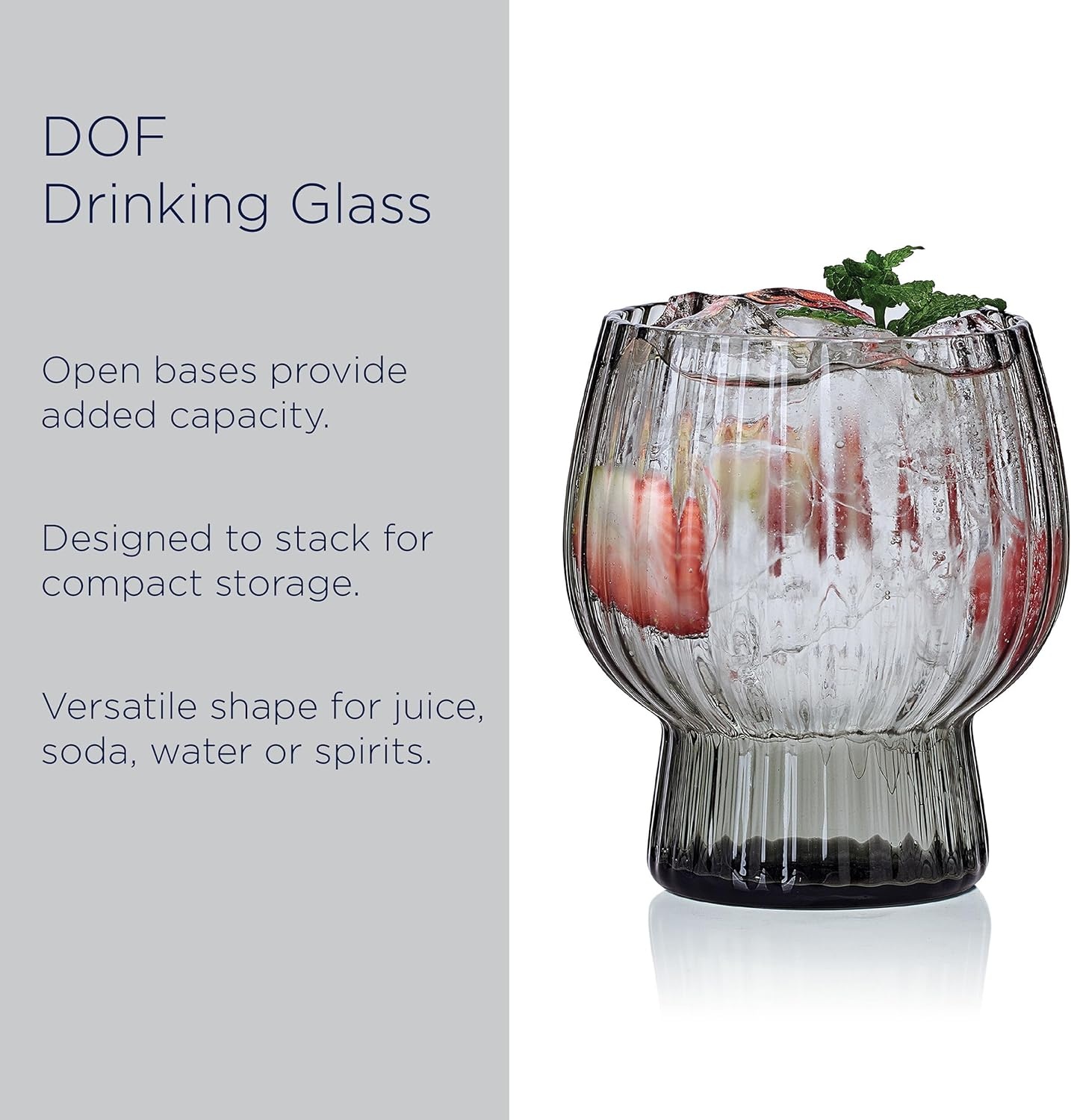Mikasa Phoebe Modern 14 Oz. Optic Double Old Fashioned Rocks Beverage Juice Glasses, Set of 4, Amber(Gray) - view 3