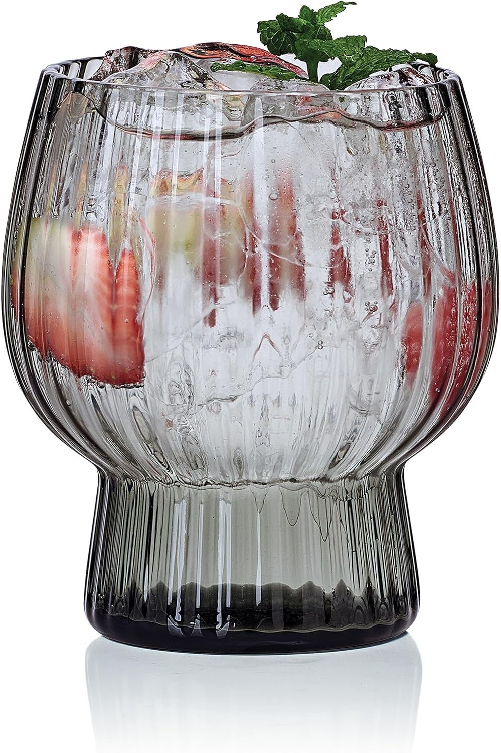 Mikasa Phoebe Modern 14 Oz. Optic Double Old Fashioned Rocks Beverage Juice Glasses, Set of 4, Amber(Gray) - view 6