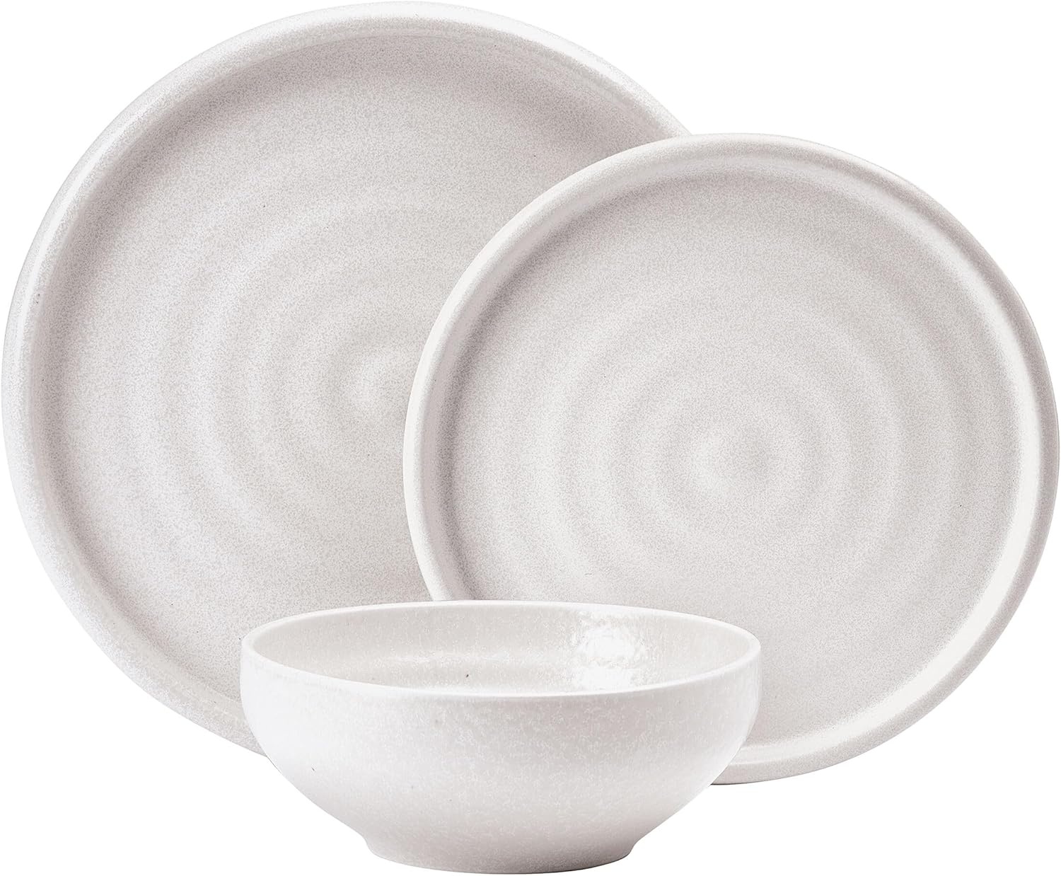 Mikasa Declan 12 Piece Stoneware Dinnerware Set, Service for 4, Modern Plate and Bowl with High Rims for Everyday Use, Beige