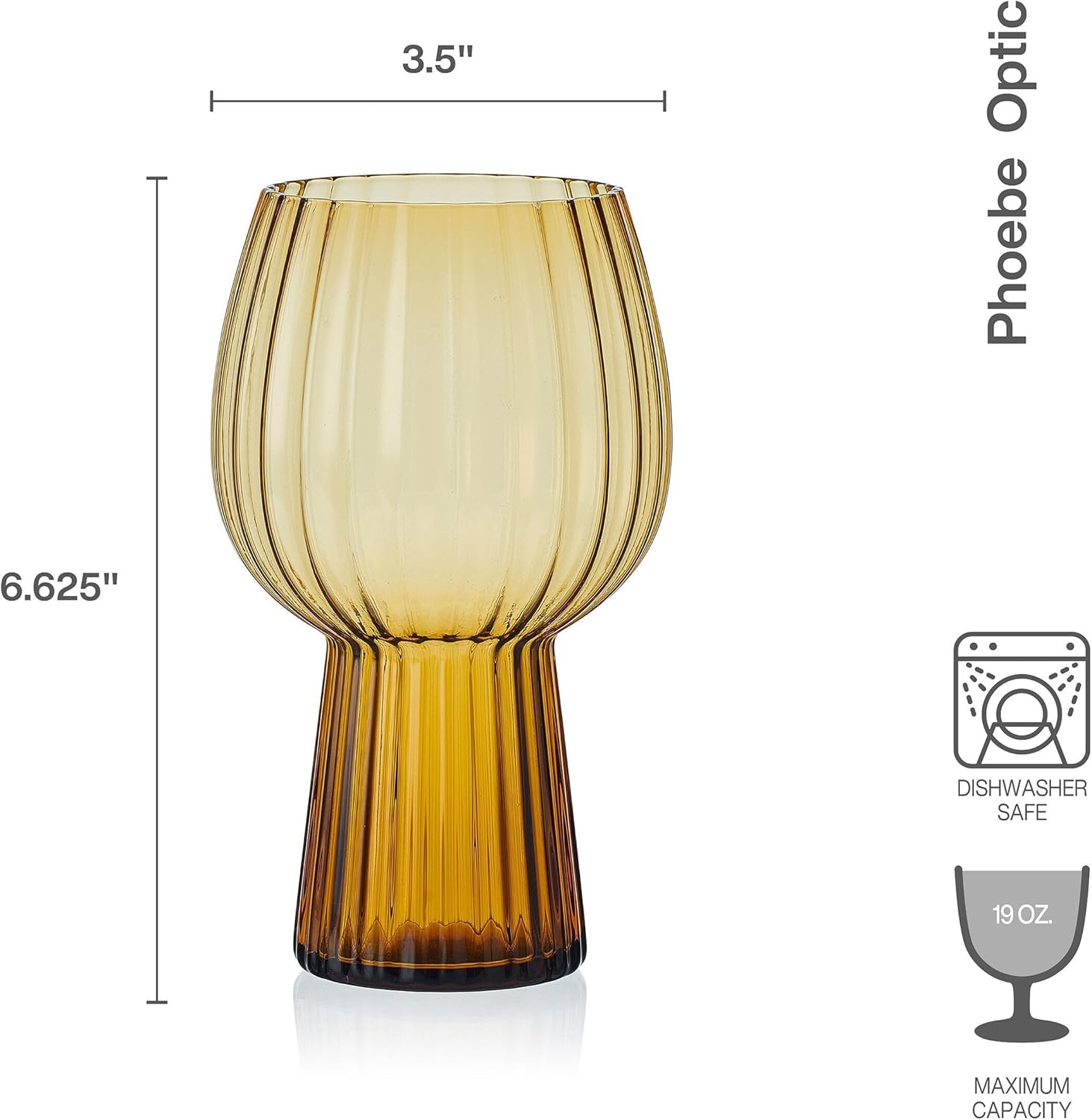 Mikasa Phoebe Modern 19 Oz. Optic Goblet Cups Tall Drinking Glasses, Set of 4, Amber(Amber)