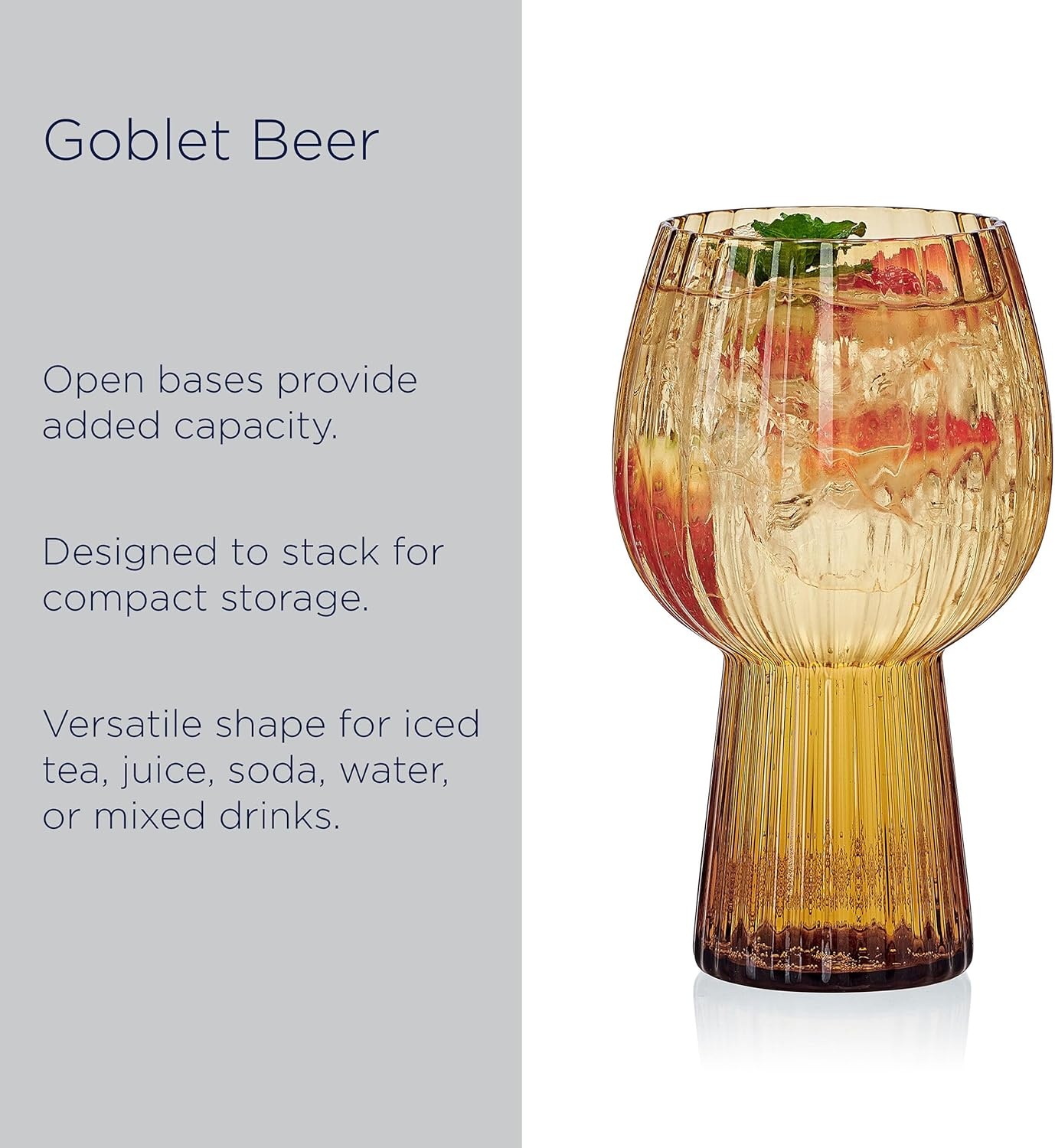 Mikasa Phoebe Modern 19 Oz. Optic Goblet Cups Tall Drinking Glasses, Set of 4, Amber(Amber) - view 3