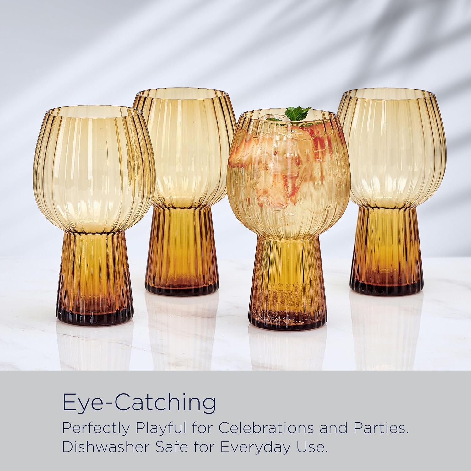 Mikasa Phoebe Modern 19 Oz. Optic Goblet Cups Tall Drinking Glasses, Set of 4, Amber(Amber) - view 4