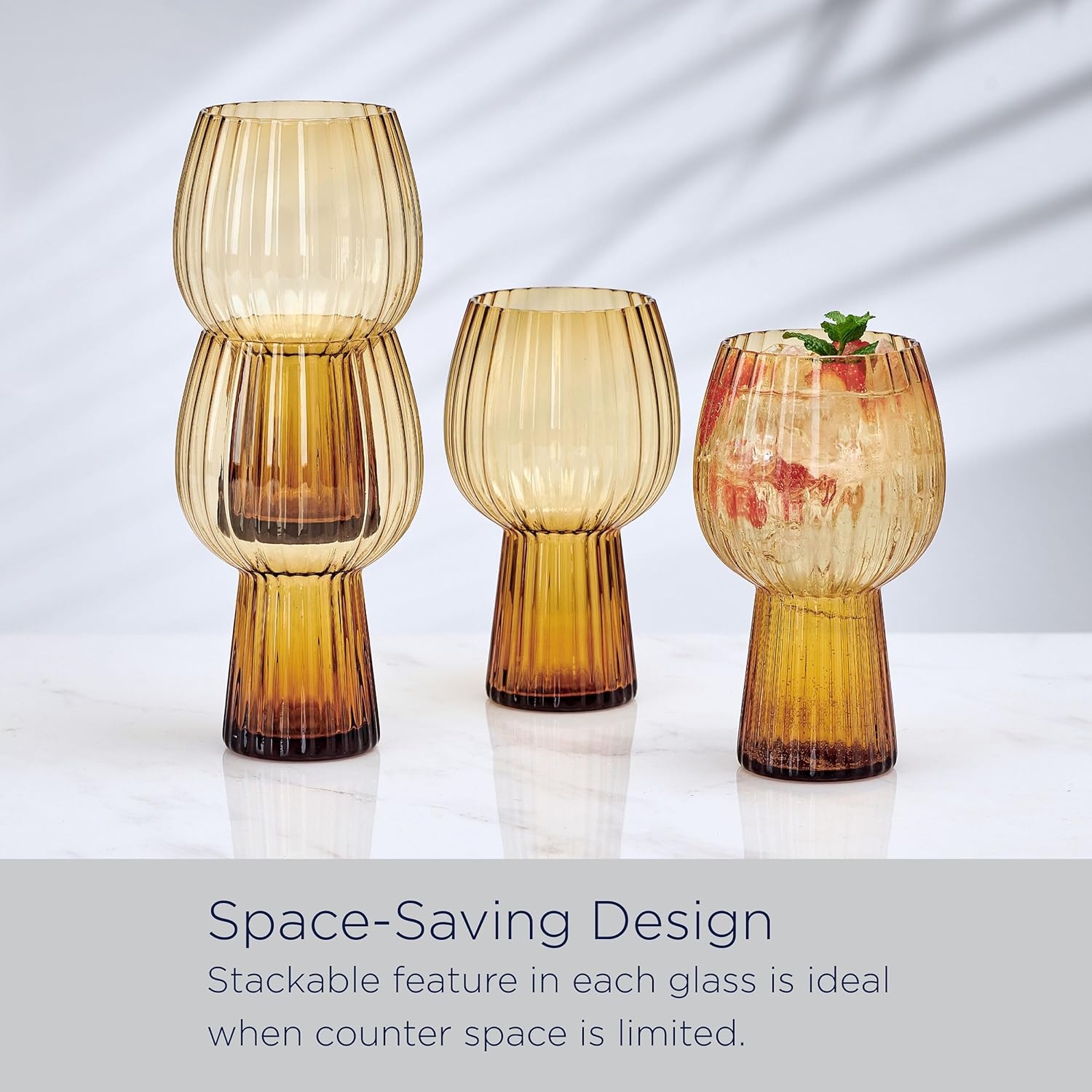 Mikasa Phoebe Modern 19 Oz. Optic Goblet Cups Tall Drinking Glasses, Set of 4, Amber(Amber) - view 5