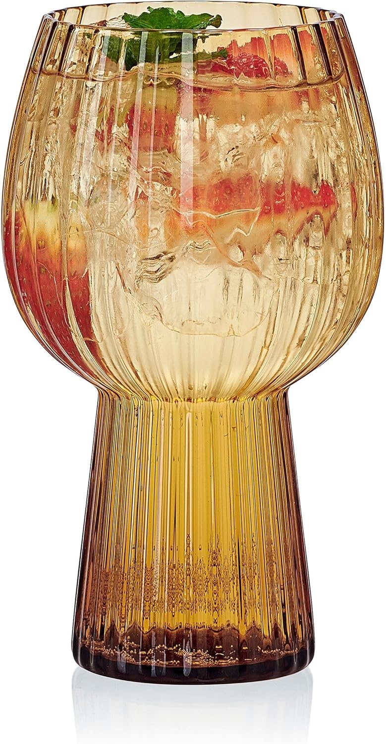 Mikasa Phoebe Modern 19 Oz. Optic Goblet Cups Tall Drinking Glasses, Set of 4, Amber(Amber) - view 6