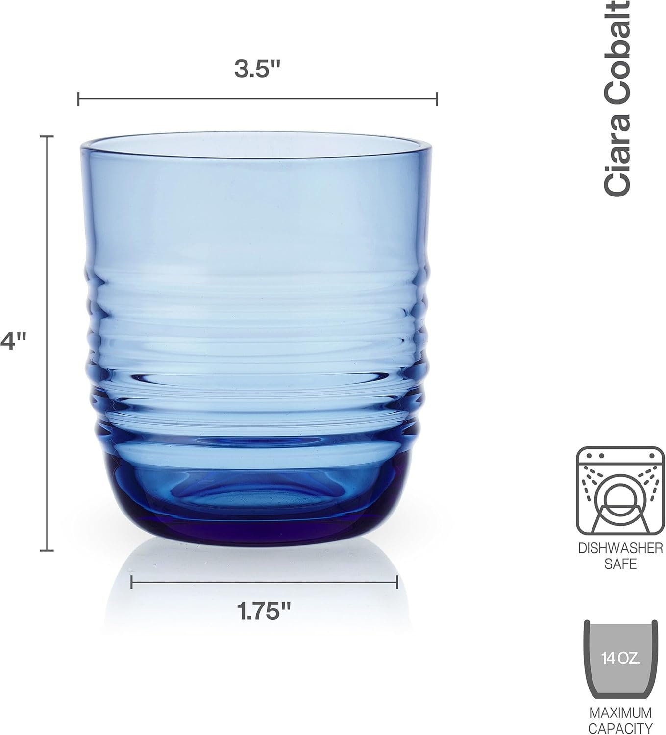 Mikasa Ciara 14 Oz. Double Old Fashioned Rocks Juice Water Beverage Cups, Set of 4, Cobalt - view 2