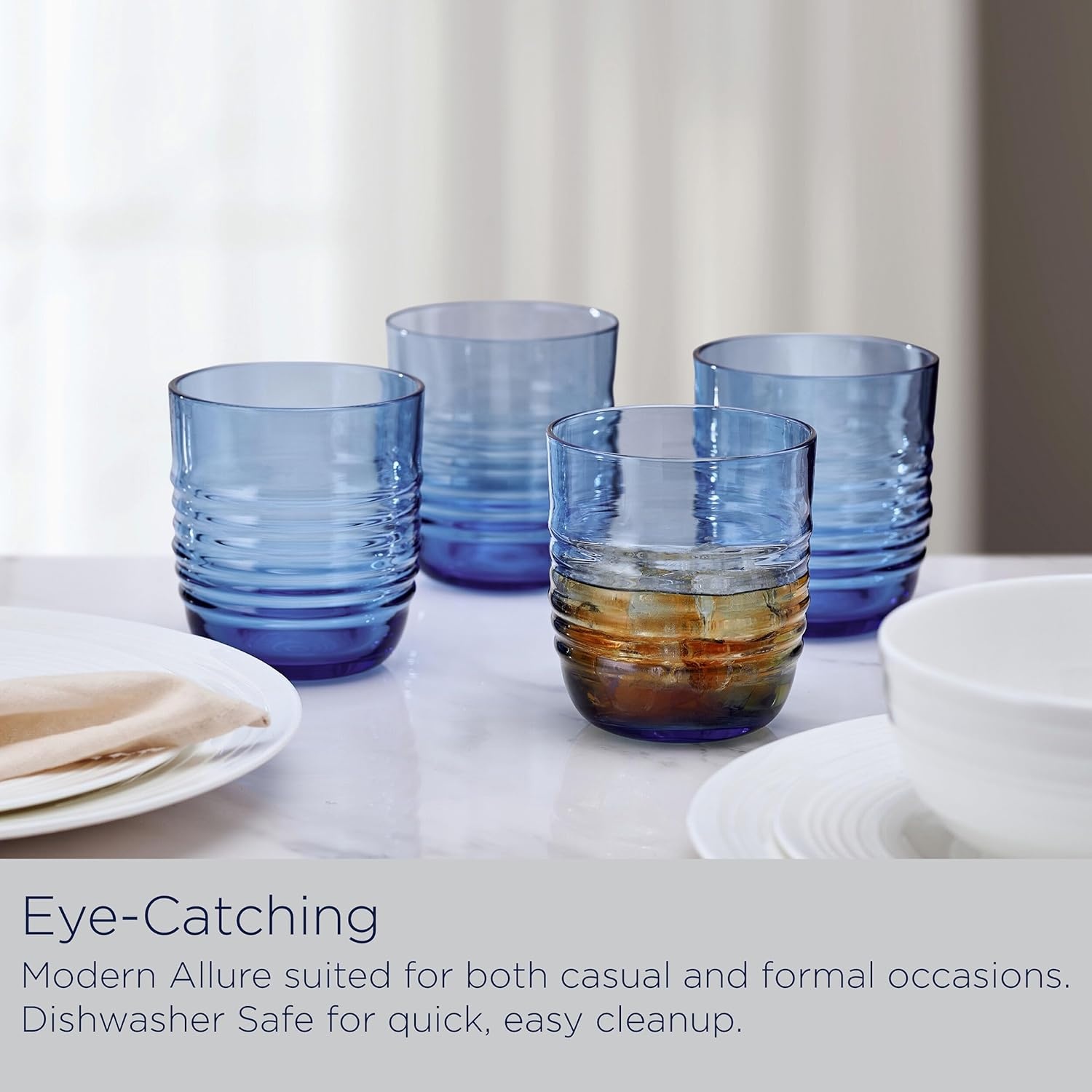 Mikasa Ciara 14 Oz. Double Old Fashioned Rocks Juice Water Beverage Cups, Set of 4, Cobalt - view 4