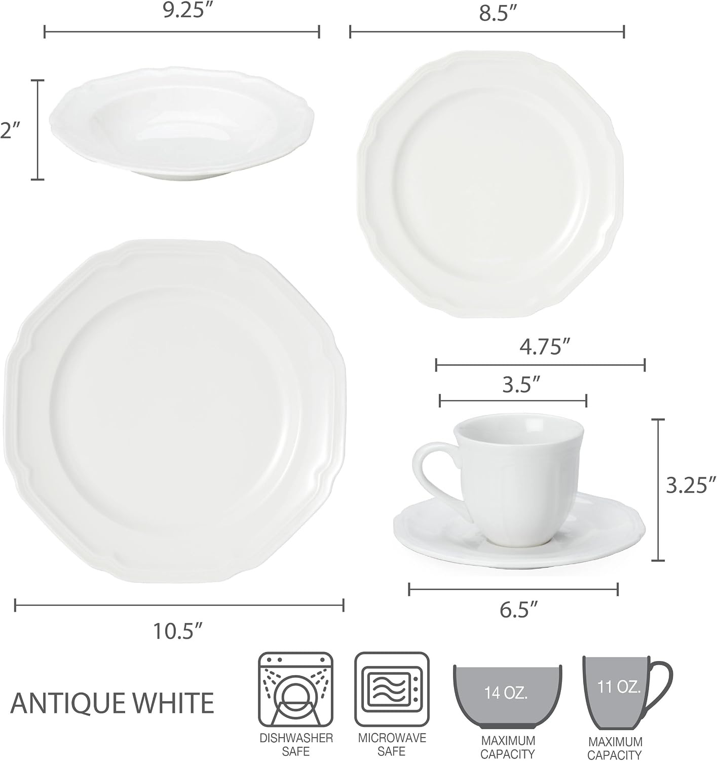 Mikasa Antique White Gravy Boat, 16-Ounce(40-Piece Set)
