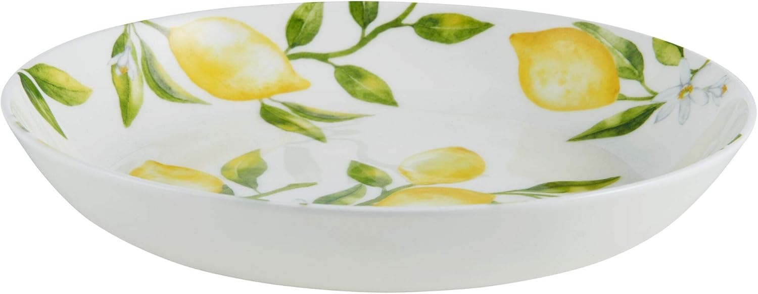 Mikasa Lemons Bone China Lightweight Chip Resistant Set Of 4 Pasta Bowls, 8.5 Inch, 20 fl oz(Service For 4)