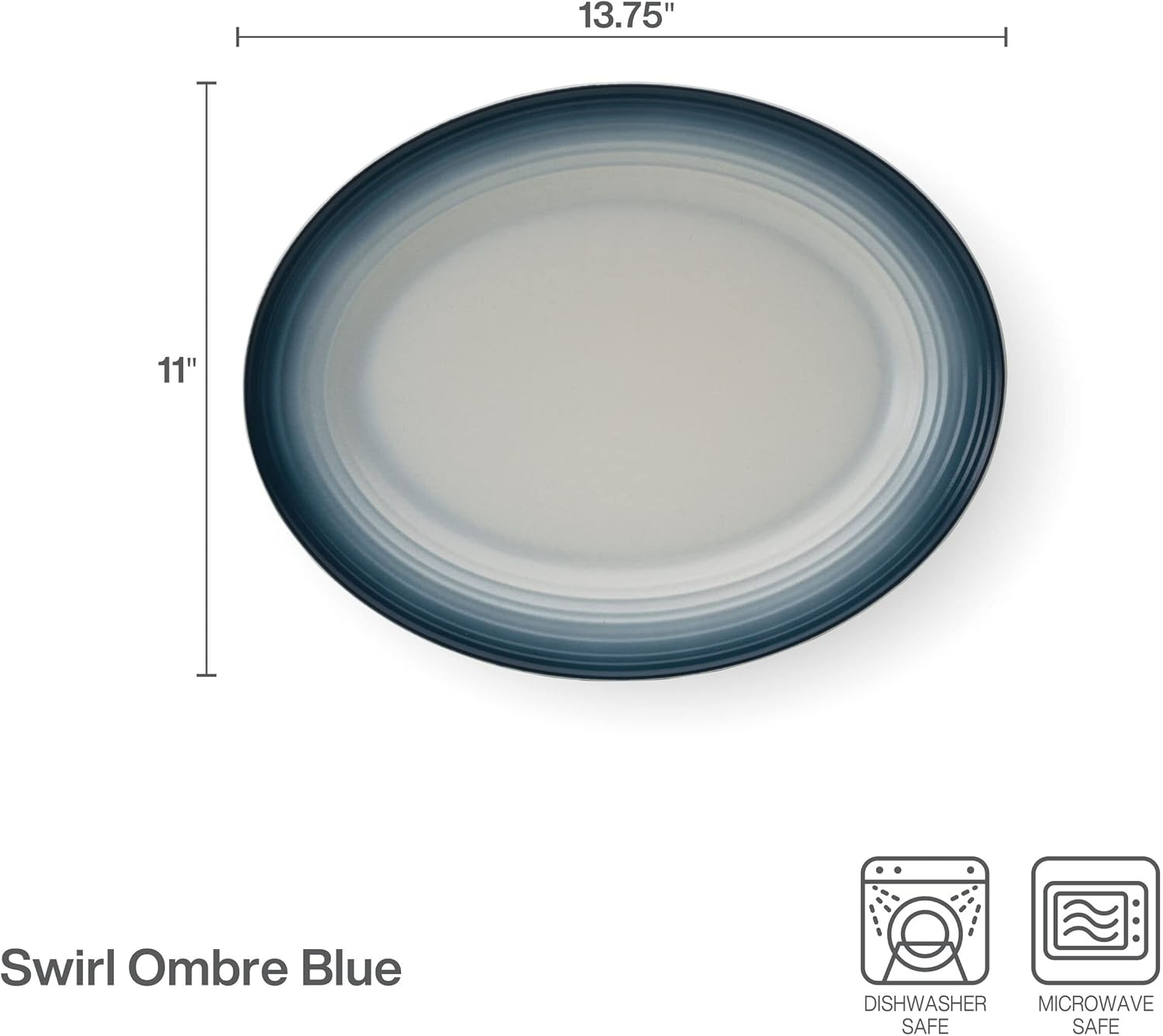 Mikasa Swirl Ombre White Oval Platter, 13.75 Inch, Blue Banded(White) - view 2