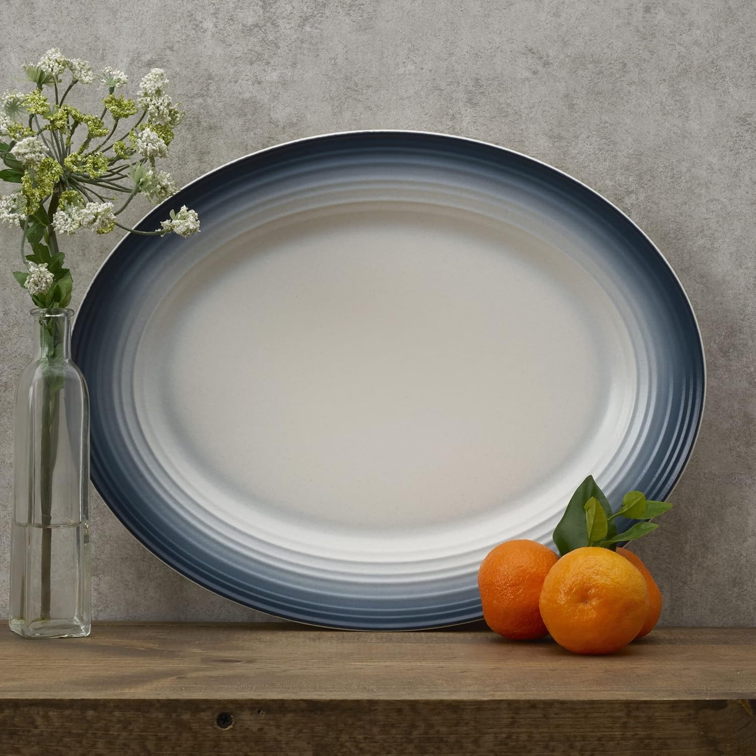 Mikasa Swirl Ombre White Oval Platter, 13.75 Inch, Blue Banded(White) - view 3
