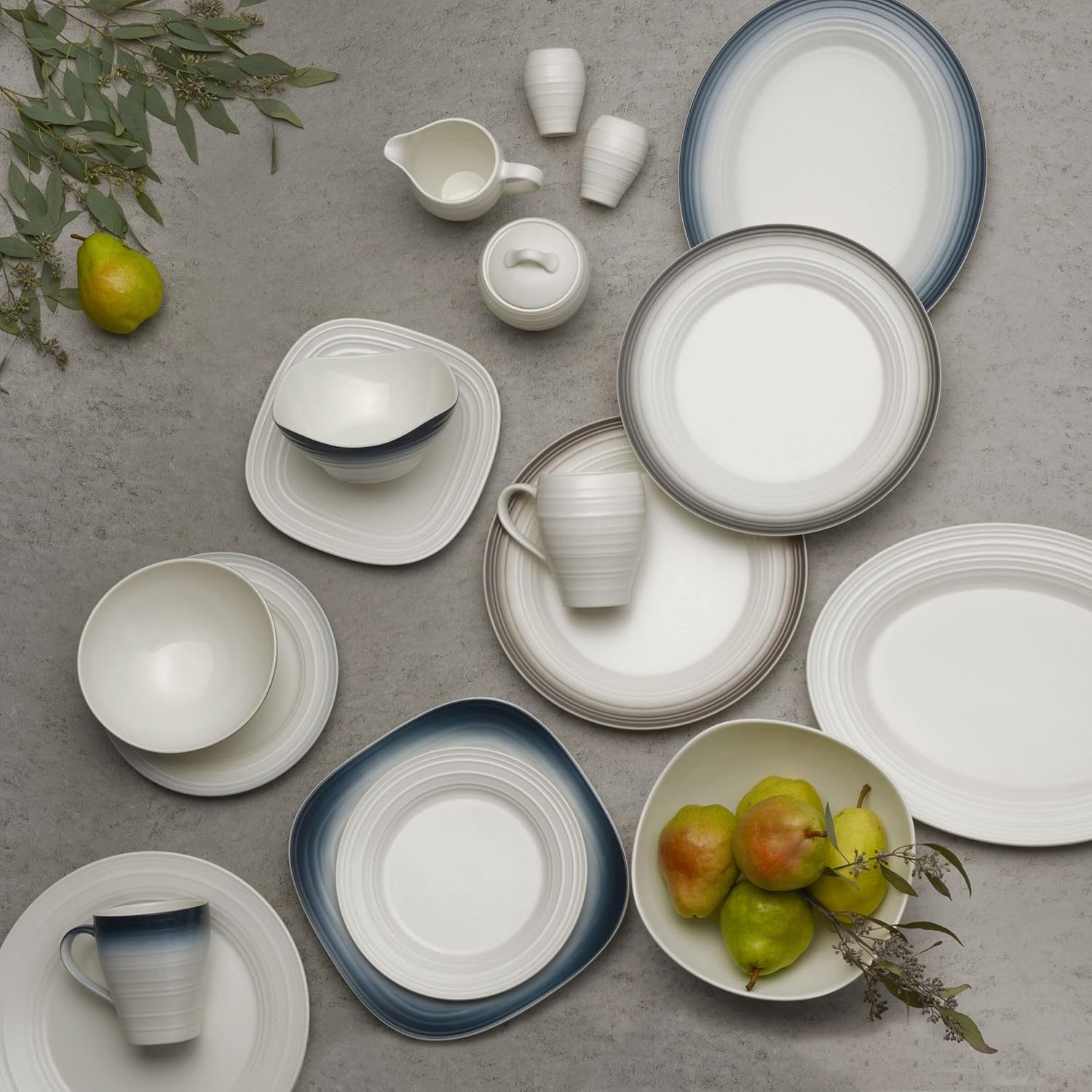 Mikasa Swirl Ombre White Oval Platter, 13.75 Inch, Blue Banded(White) - view 4