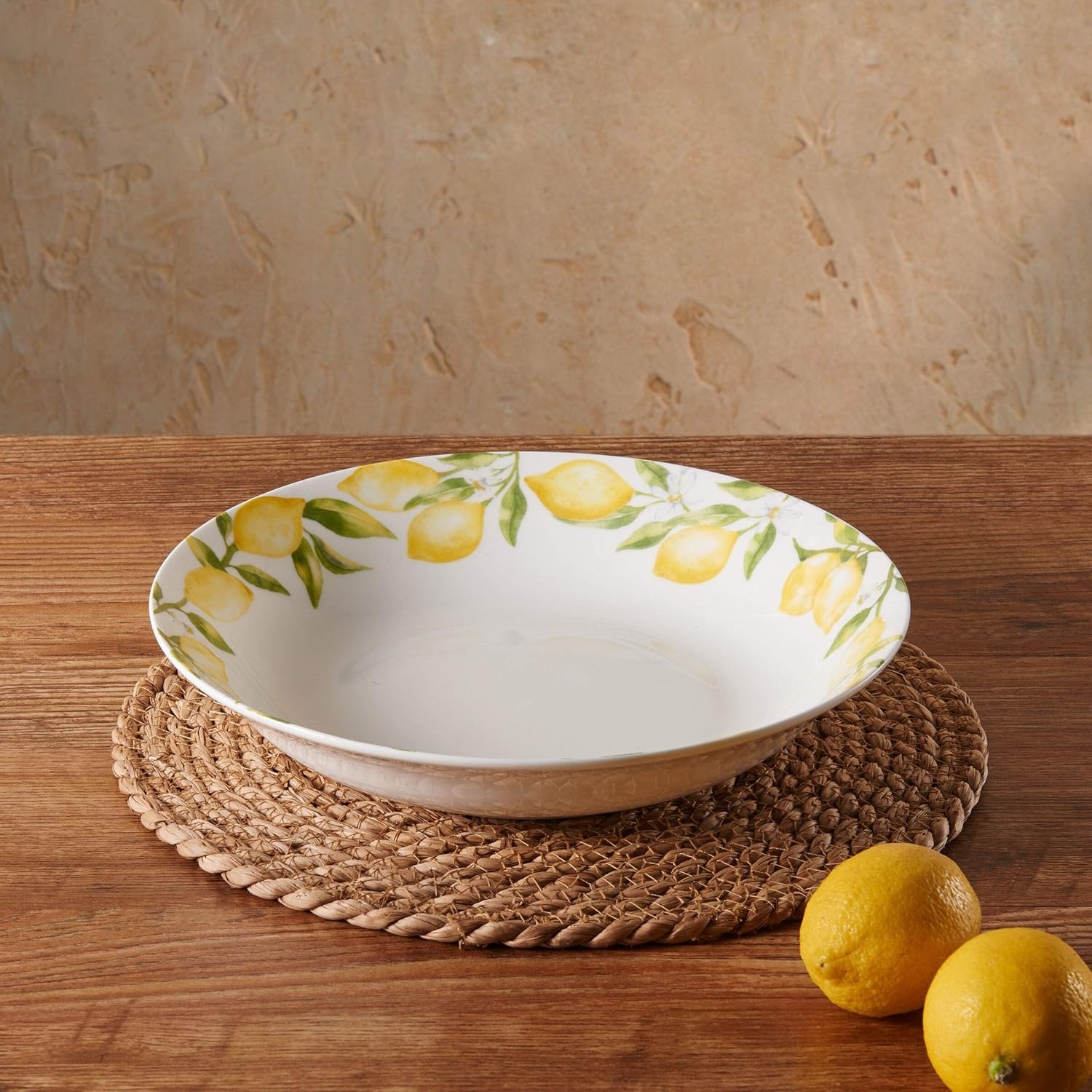Mikasa Lemons Bone China Lightweight Chip Resistant Serving Bowl, 10-Inch, Multicolored