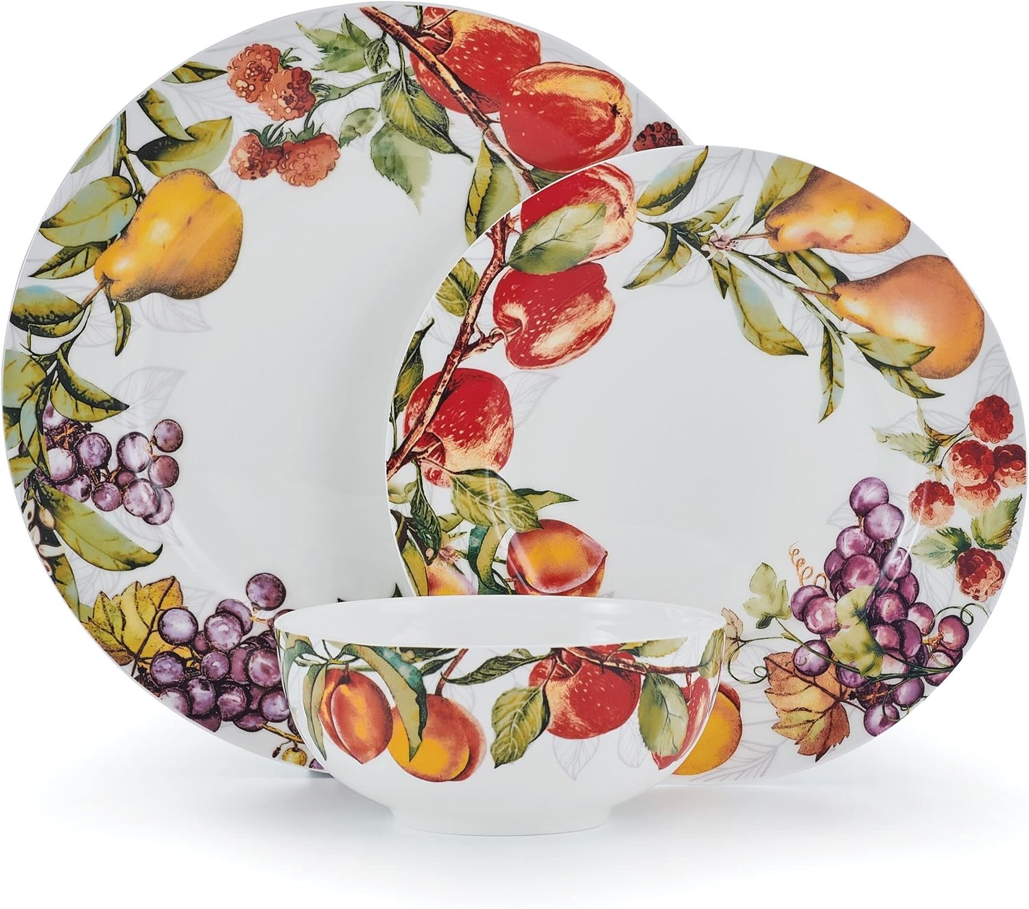 Mikasa Quinn Lightweight Bone China 12 Piece Dinnerware Plate Bowl Set, Service for 4(Orchard)