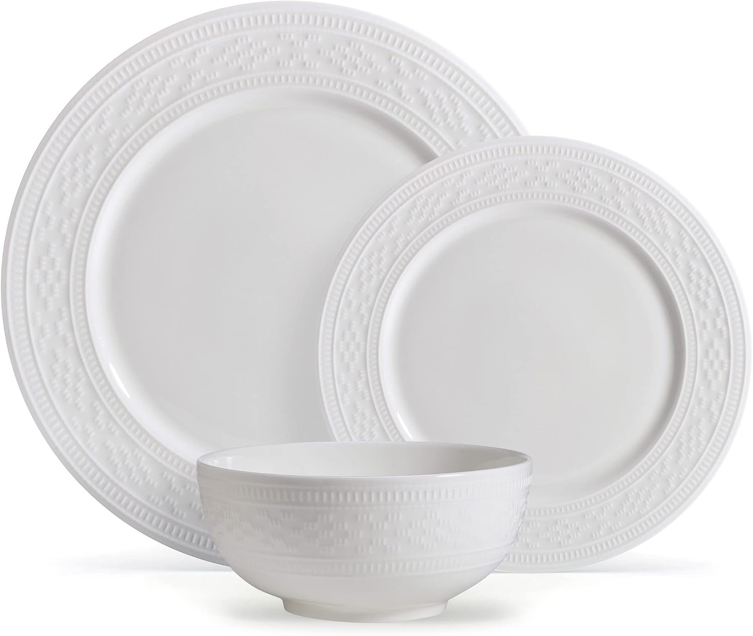Mikasa Miles Bone China Lightweight Chip Resistant 12 Piece Dinnerware Set, Service for 4, White(Haven)