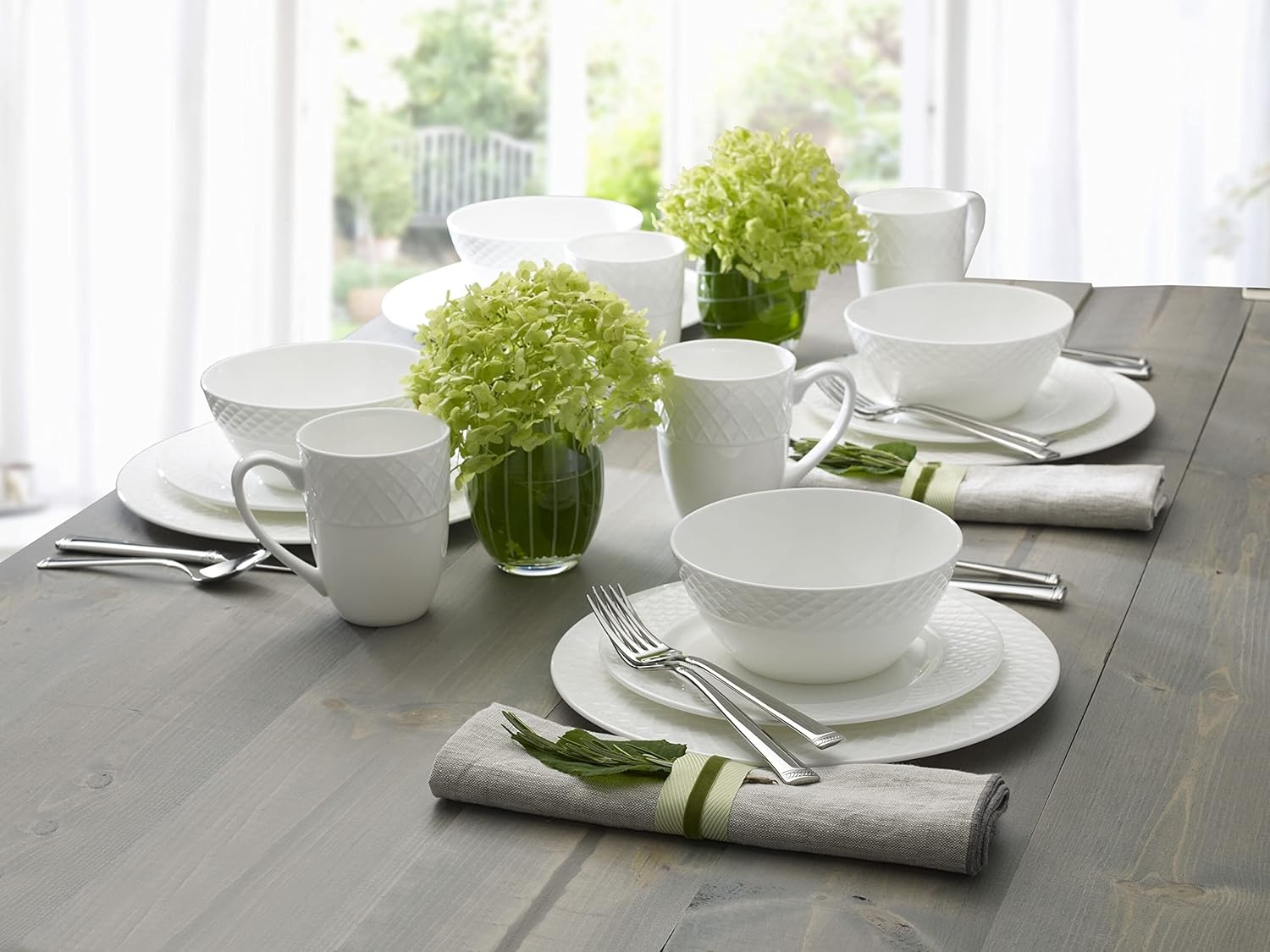 Mikasa Trellis 16-Piece Bone China Dinnerware Set, White, Includes Dinner Plates, Salad Plates, Cereal Bowls and Mugs, Dishwasher Safe(Dinnerware Set) - view 6