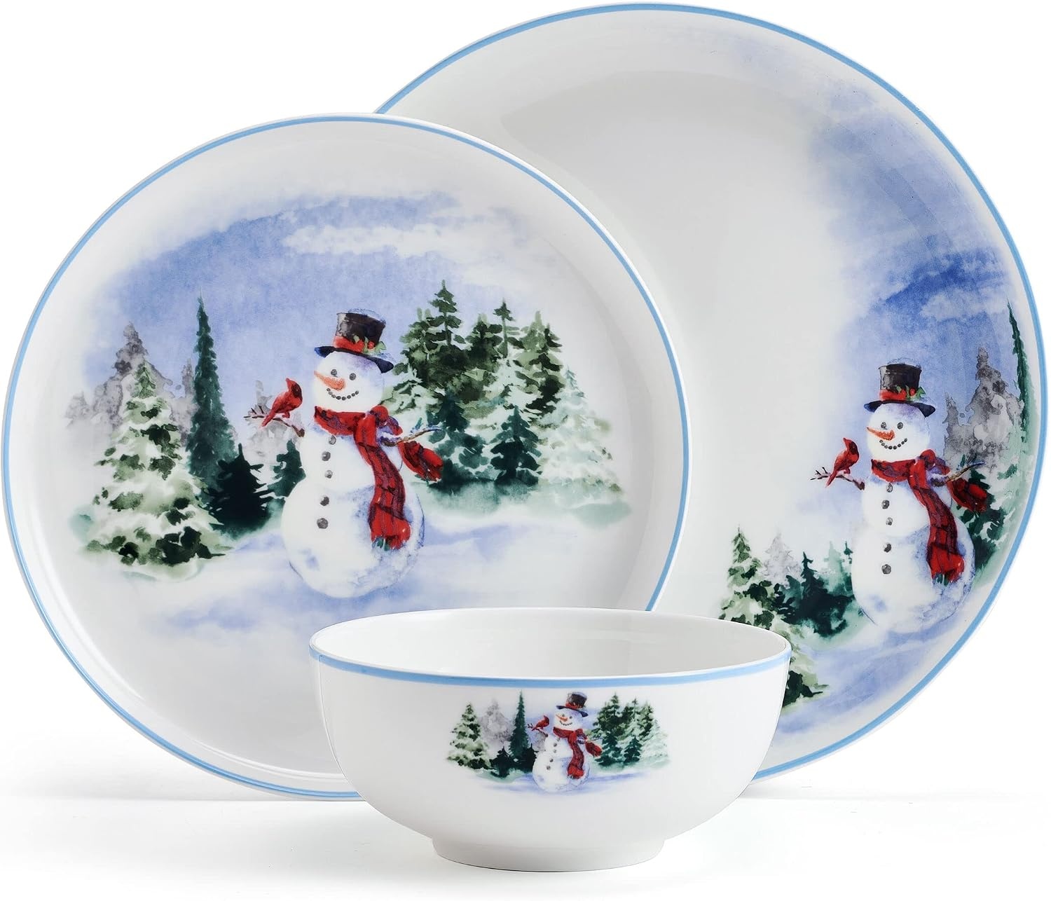 Mikasa Snowman Forest Chip Resistant 12 Piece Dinnerware Set, Service for 4