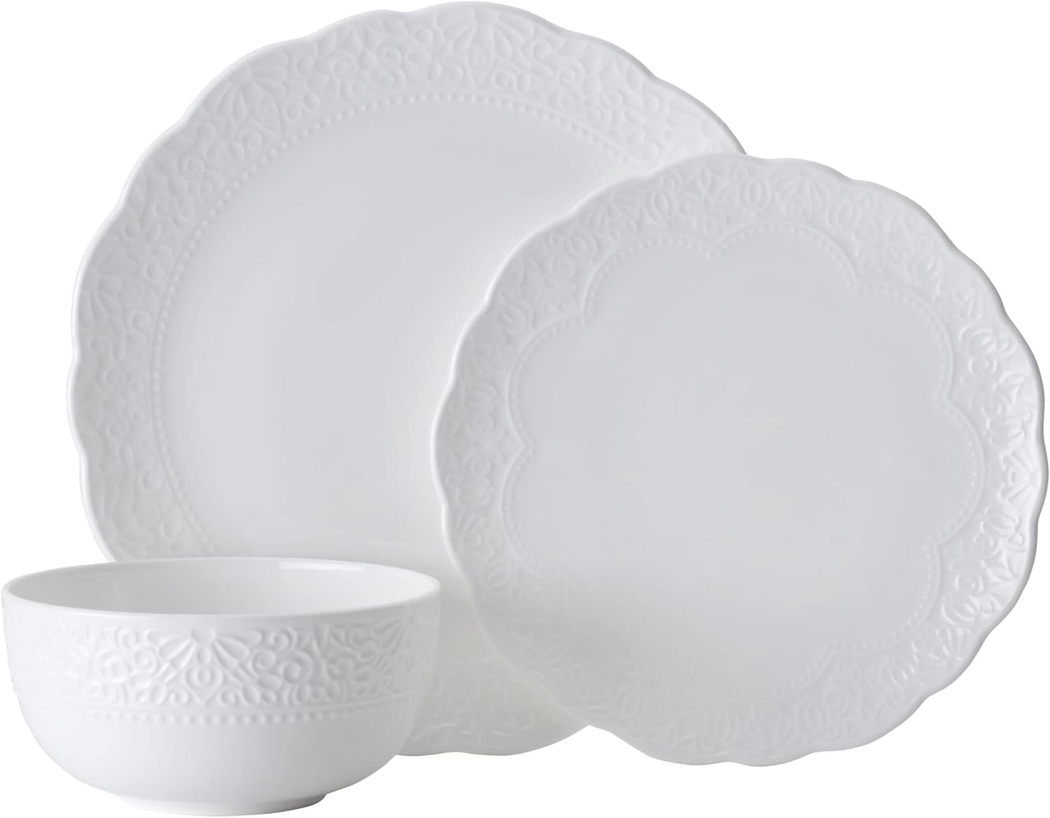 Mikasa Abigail Bone China Lightweight Chip Resistant 12 Piece Dinnerware Set, Service for 4, White