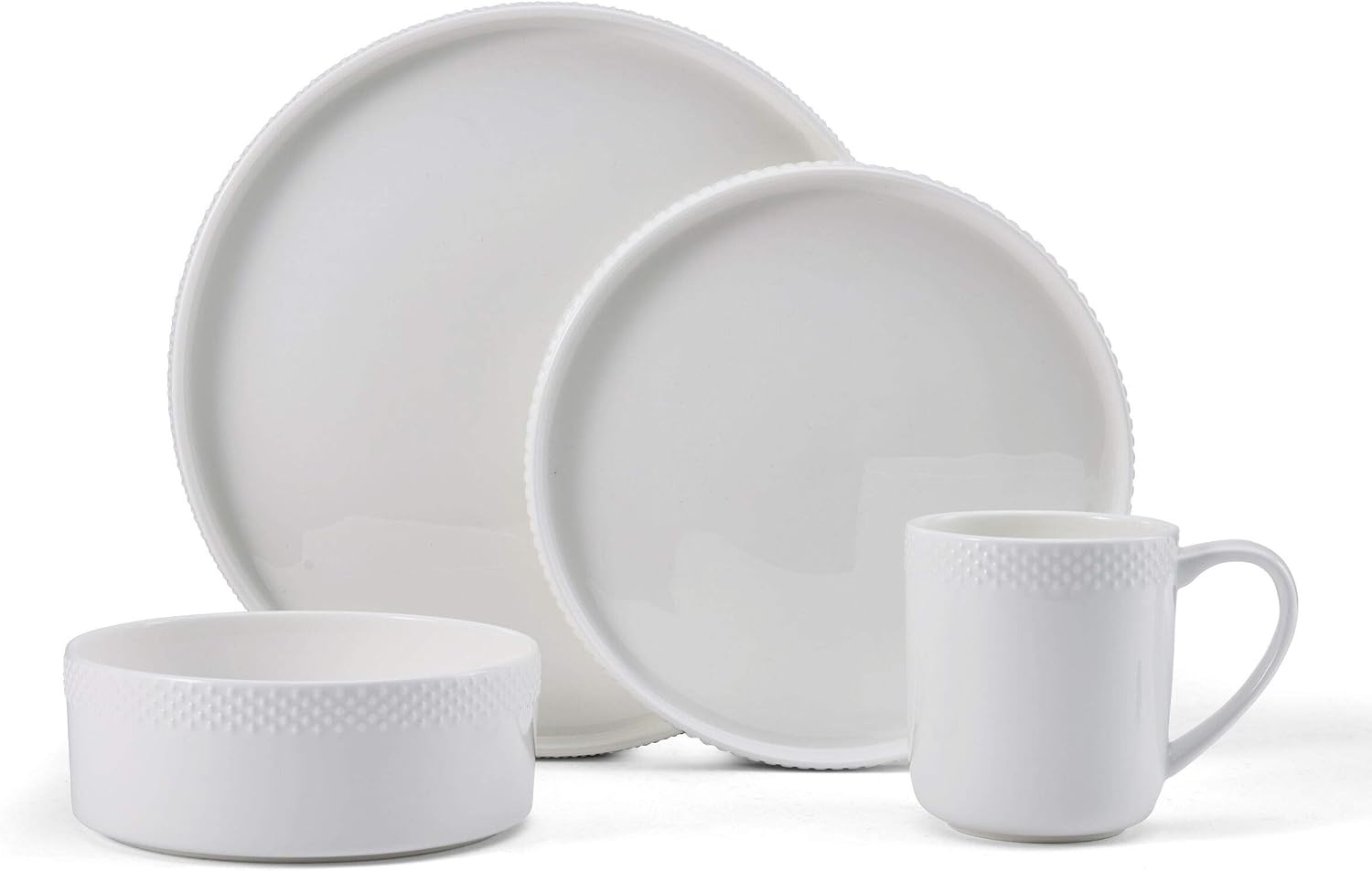 Mikasa Camila Bone China Lightweight Chip Resistant 16-Piece Dinnerware Set, Service For 4, White