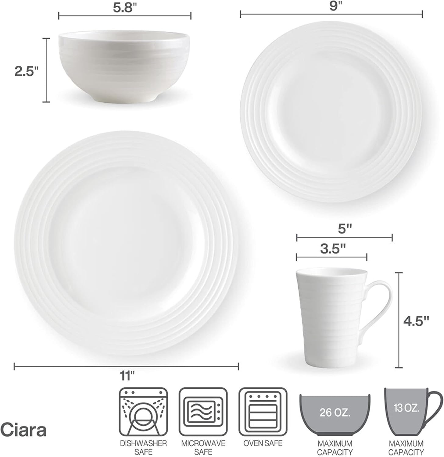 Mikasa 5224192 Loria 16-Piece Dinnerware Set, Service for 4(Ciara)