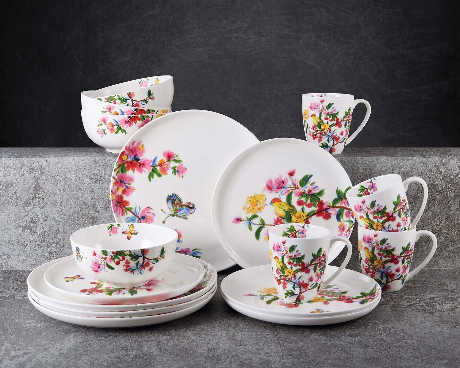 Mikasa Butterfly Garden Bone China Lightweight Chip Resistant 16-Piece Dinnerware Set, Service For 4 - view 3