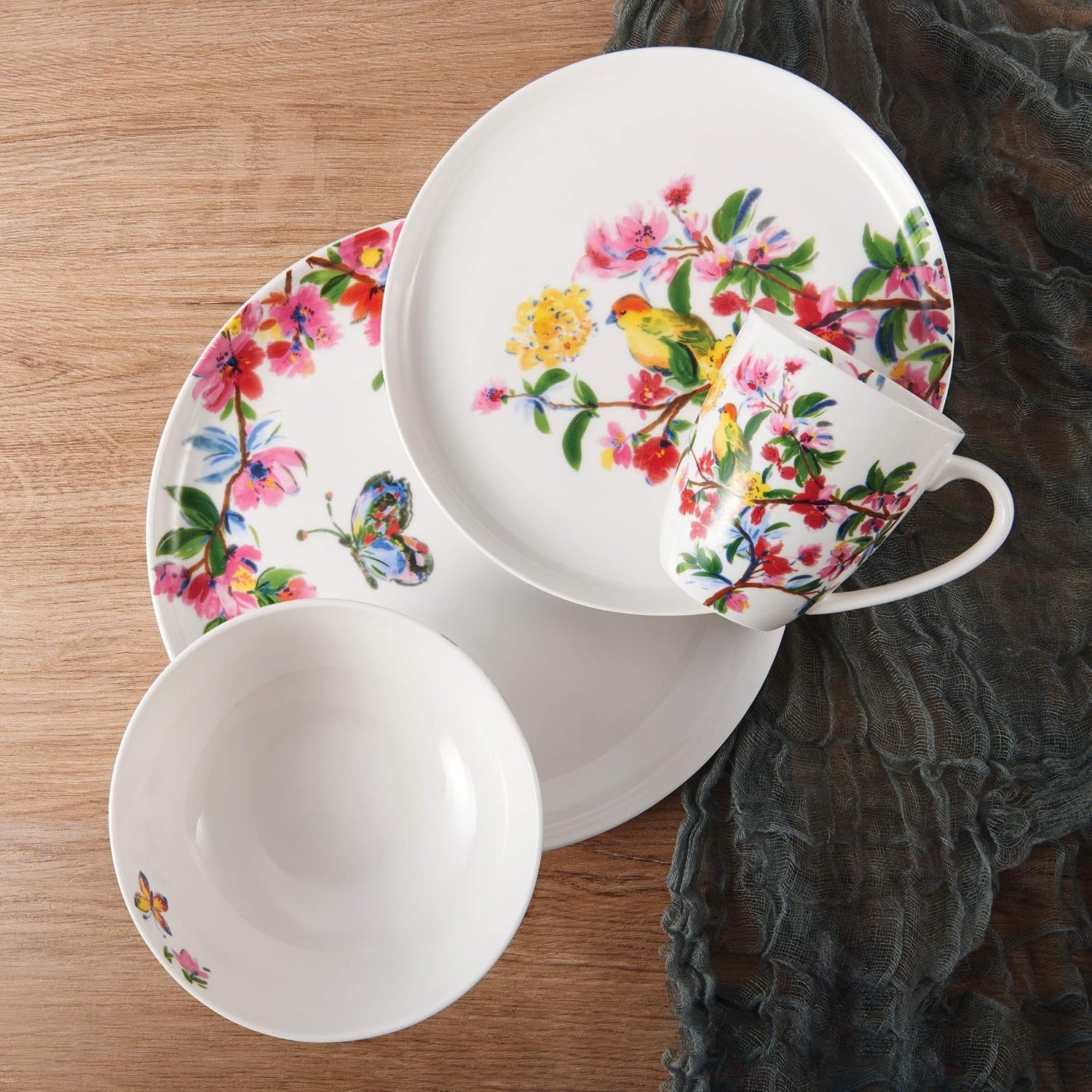 Mikasa Butterfly Garden Bone China Lightweight Chip Resistant 16-Piece Dinnerware Set, Service For 4 - view 4