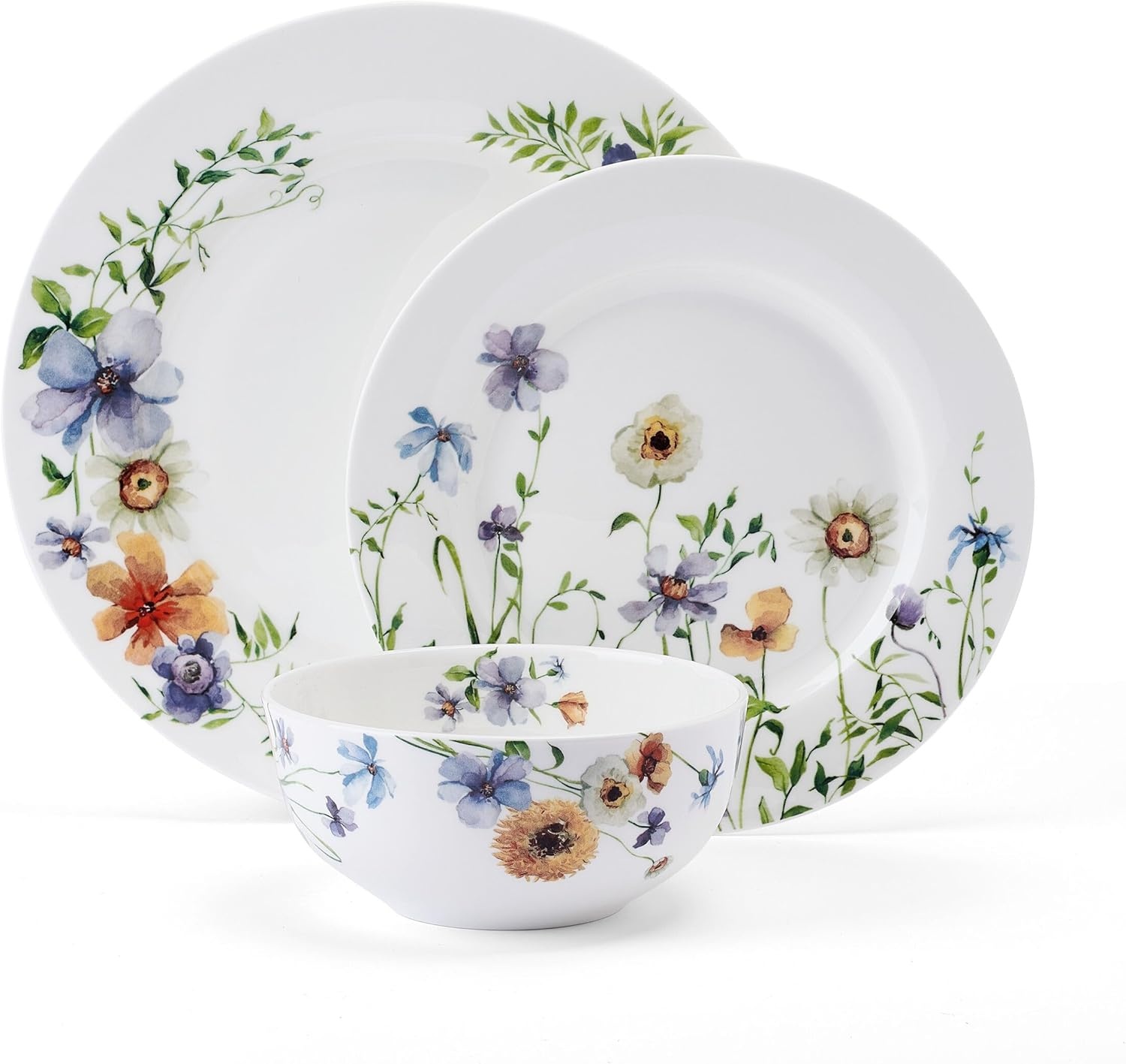 Mikasa Audrina Water Color Flowers Bone China Lightweight Chip Resistant 12 Piece Dinnerware Set, Service for 4, White