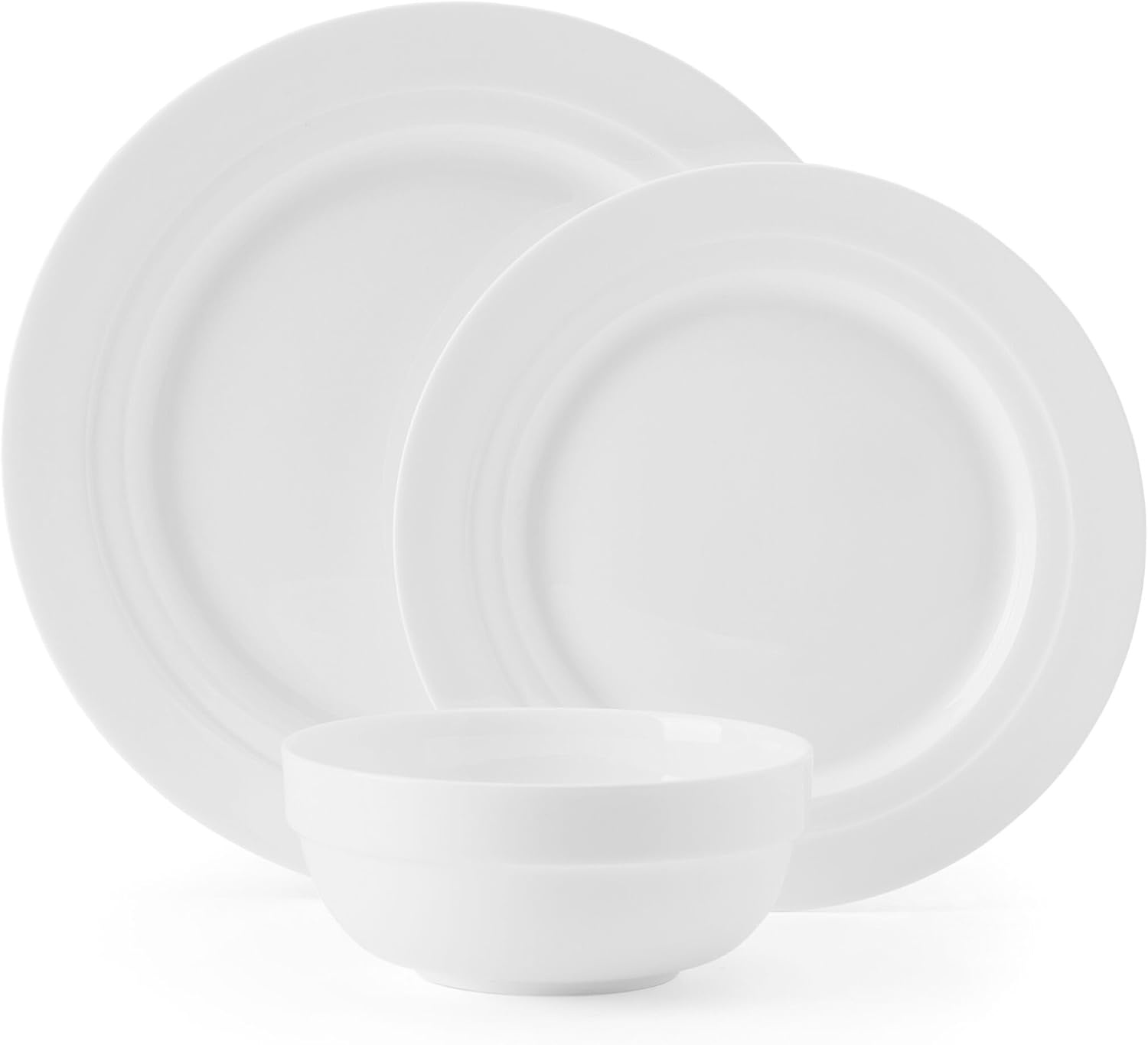 Mikasa Miles Bone China Lightweight Chip Resistant 12 Piece Dinnerware Set, Service for 4, White(Bentlee)