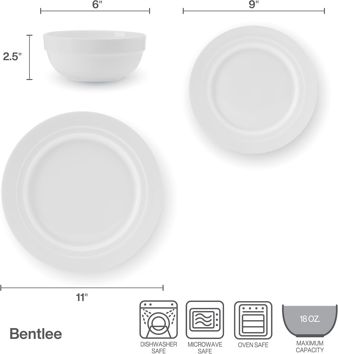 Mikasa Miles Bone China Lightweight Chip Resistant 12 Piece Dinnerware Set, Service for 4, White(Bentlee) - view 2