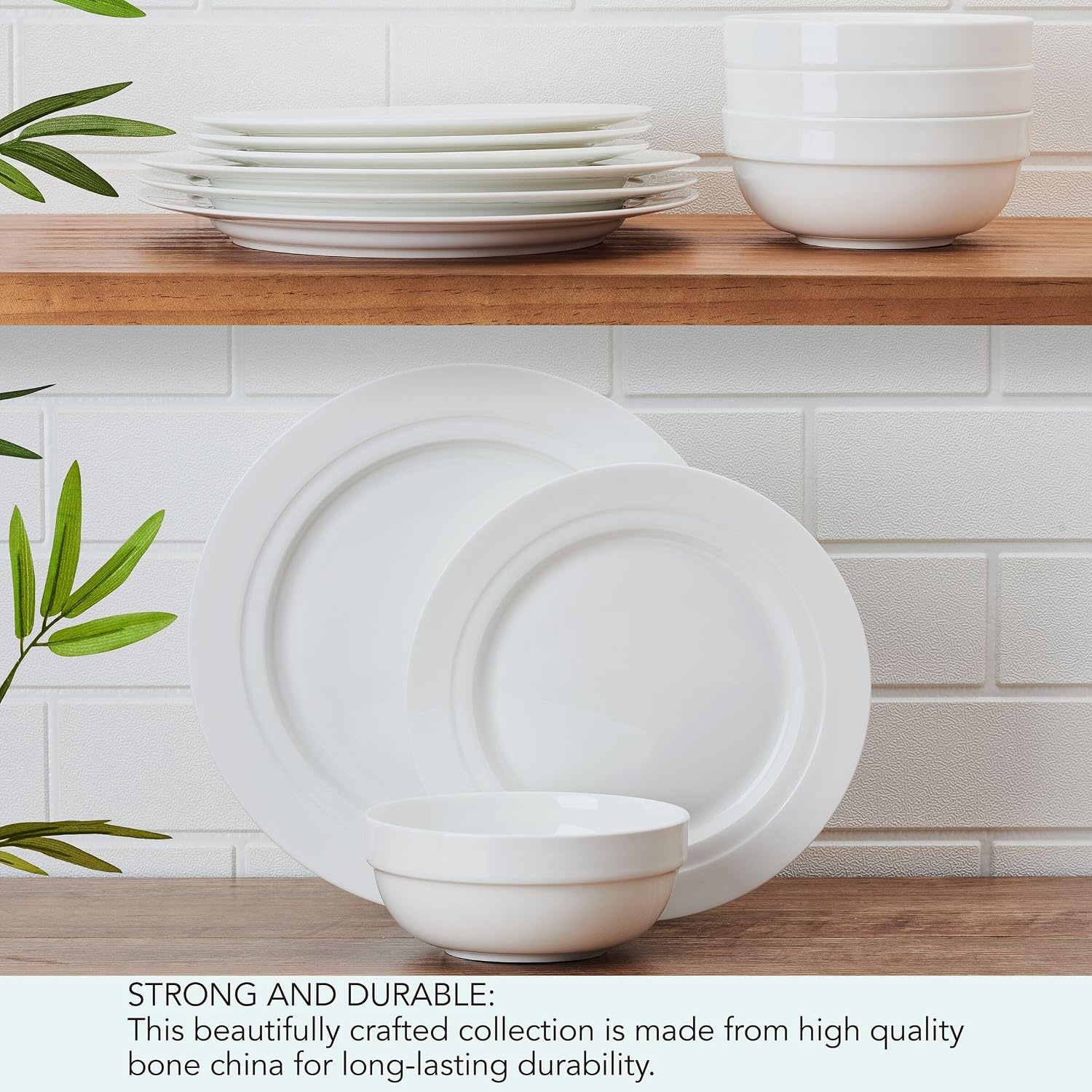 Mikasa Miles Bone China Lightweight Chip Resistant 12 Piece Dinnerware Set, Service for 4, White(Bentlee) - view 4