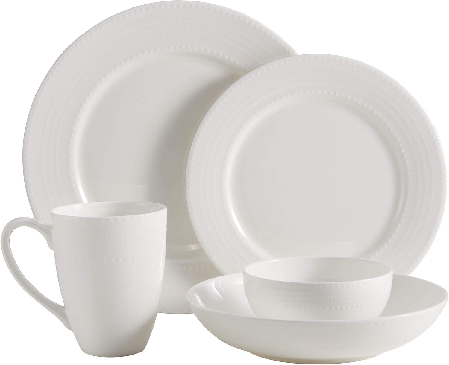 Mikasa Annabel Bone China Dinnerware Set, 40-Piece Service for 8, White Hobnail Detail, Dinner Plates, Salad Plates, Bowls and Mugs, Dishwasher and Microwave Safe(Dinnerware Set)