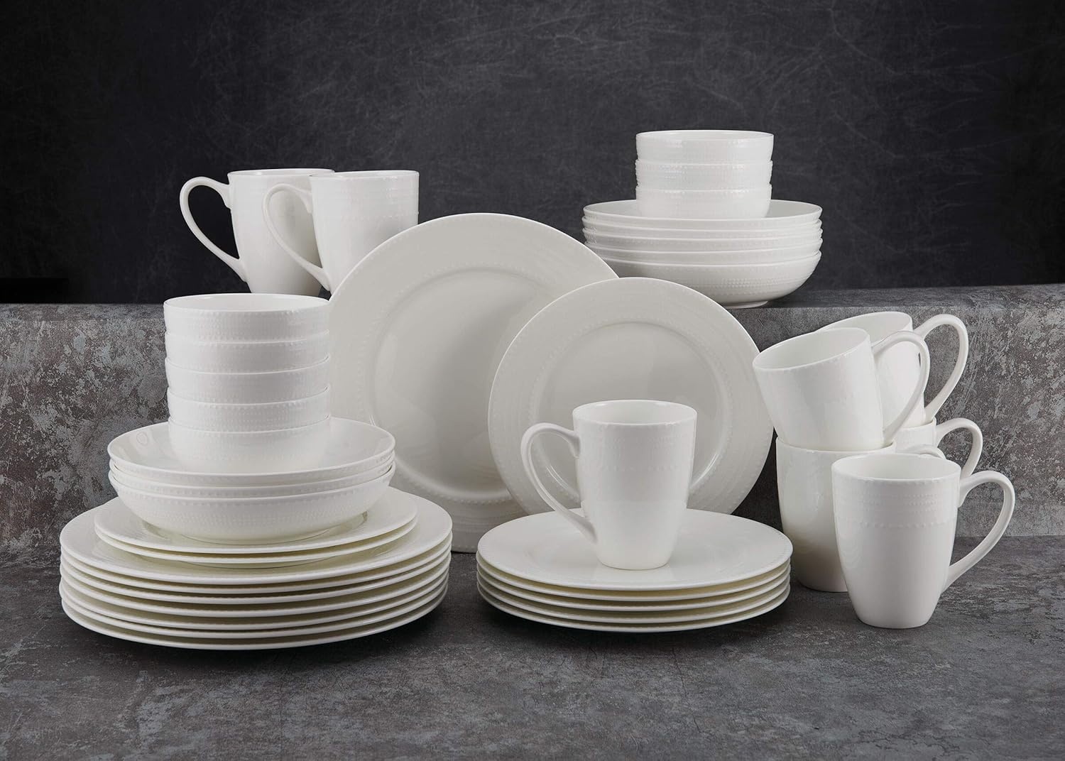 Mikasa Annabel Bone China Dinnerware Set, 40-Piece Service for 8, White Hobnail Detail, Dinner Plates, Salad Plates, Bowls and Mugs, Dishwasher and Microwave Safe(Dinnerware Set) - view 3