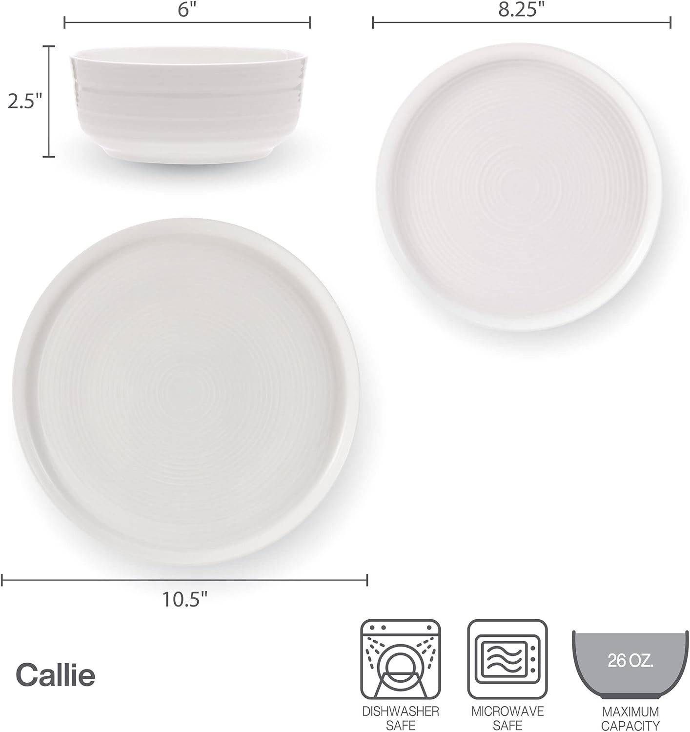 Mikasa Miles Bone China Lightweight Chip Resistant 12 Piece Dinnerware Set, Service for 4, White(Callie) - view 2