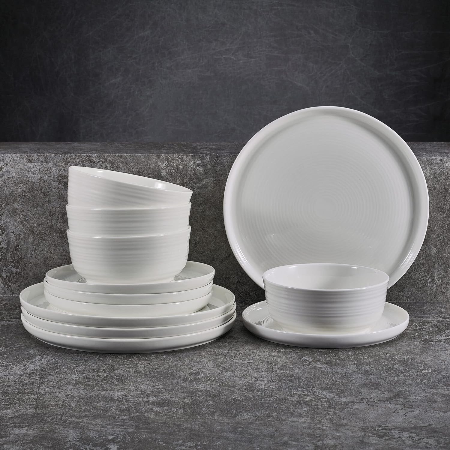 Mikasa Miles Bone China Lightweight Chip Resistant 12 Piece Dinnerware Set, Service for 4, White(Callie) - view 4