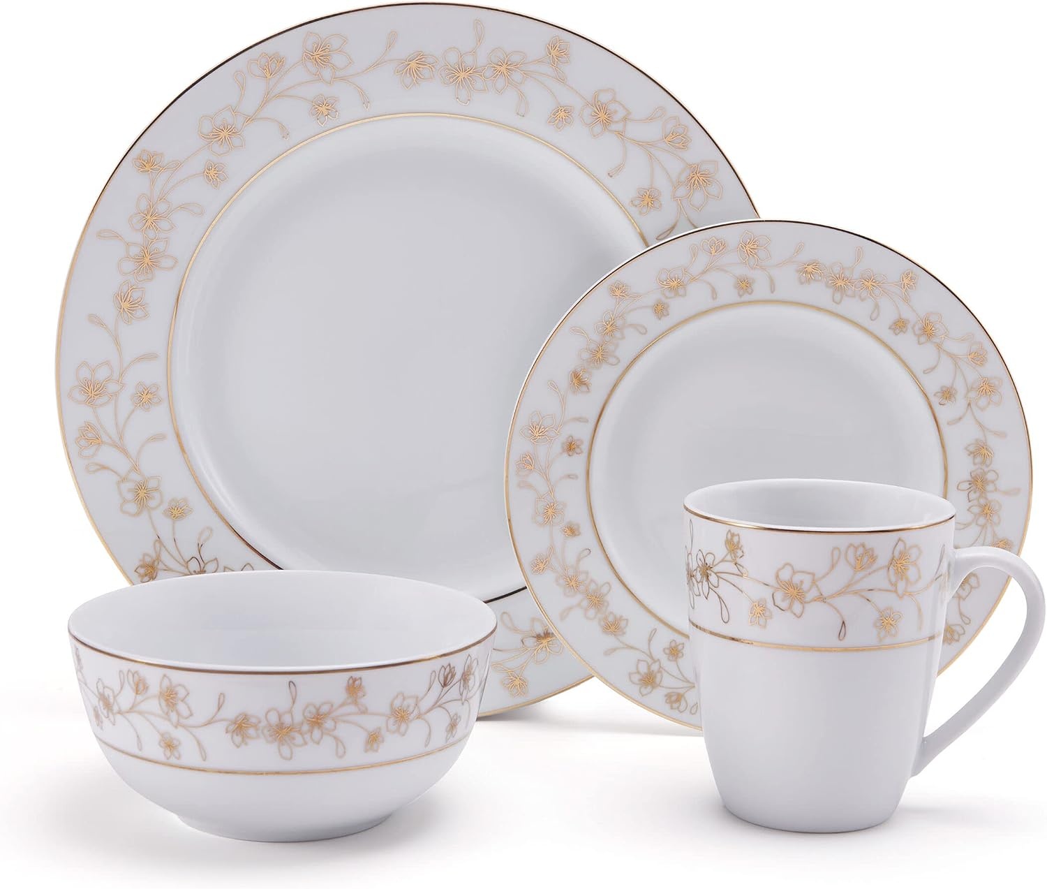 Mikasa Floral Metallic Gold 32 Piece Dinnerware Set, Service For 8, White