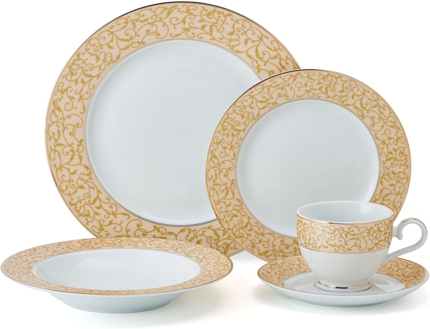 Mikasa Parchment Gold 40 Piece Dinnerware Set, Service for 8(Parchment Gold)