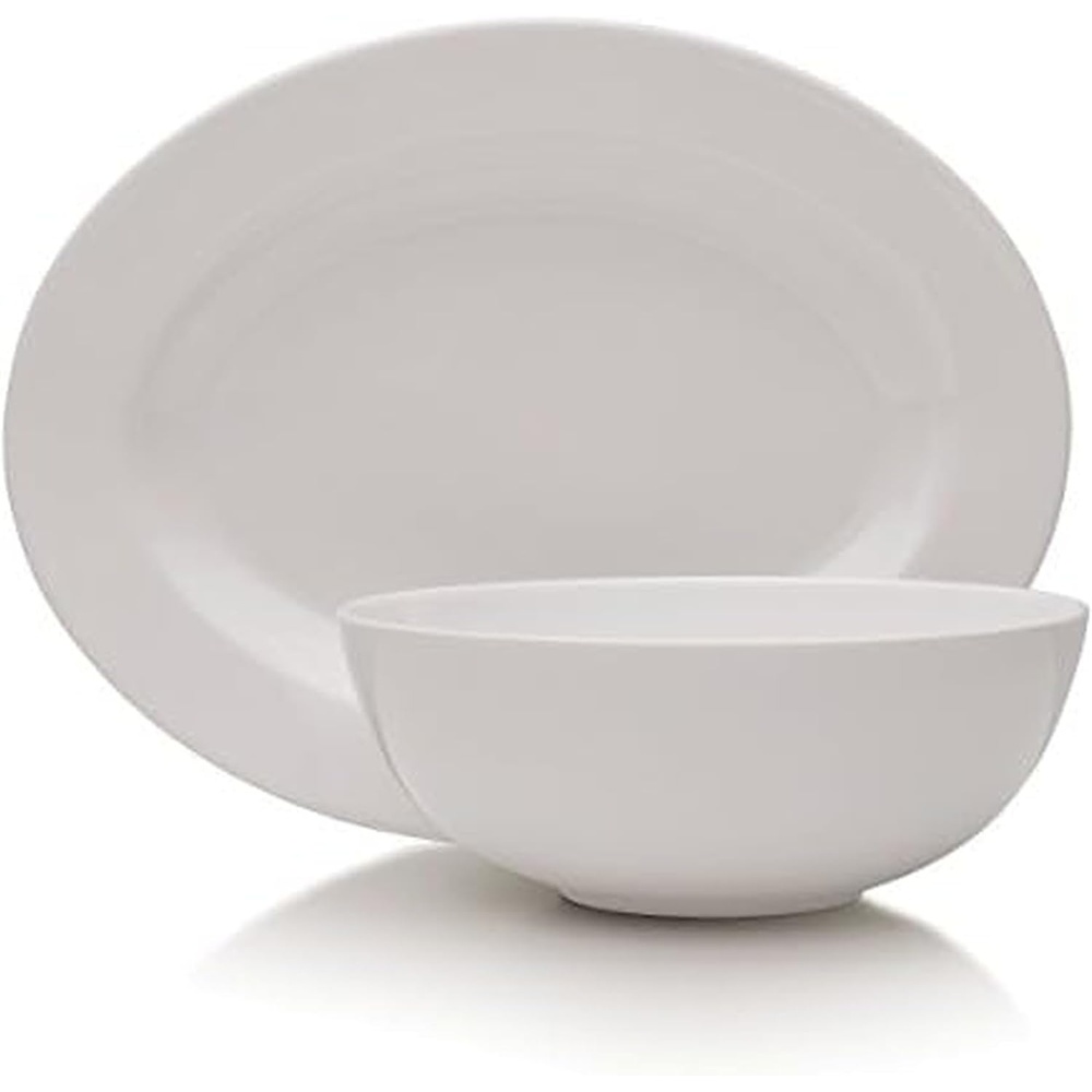 Mikasa Delray 14-Inch Oval Platter and 9-Inch Vegetable Bowl Set, White – 5188294(14″ Oval Platter and 9″ Round Vegetable Bowl)