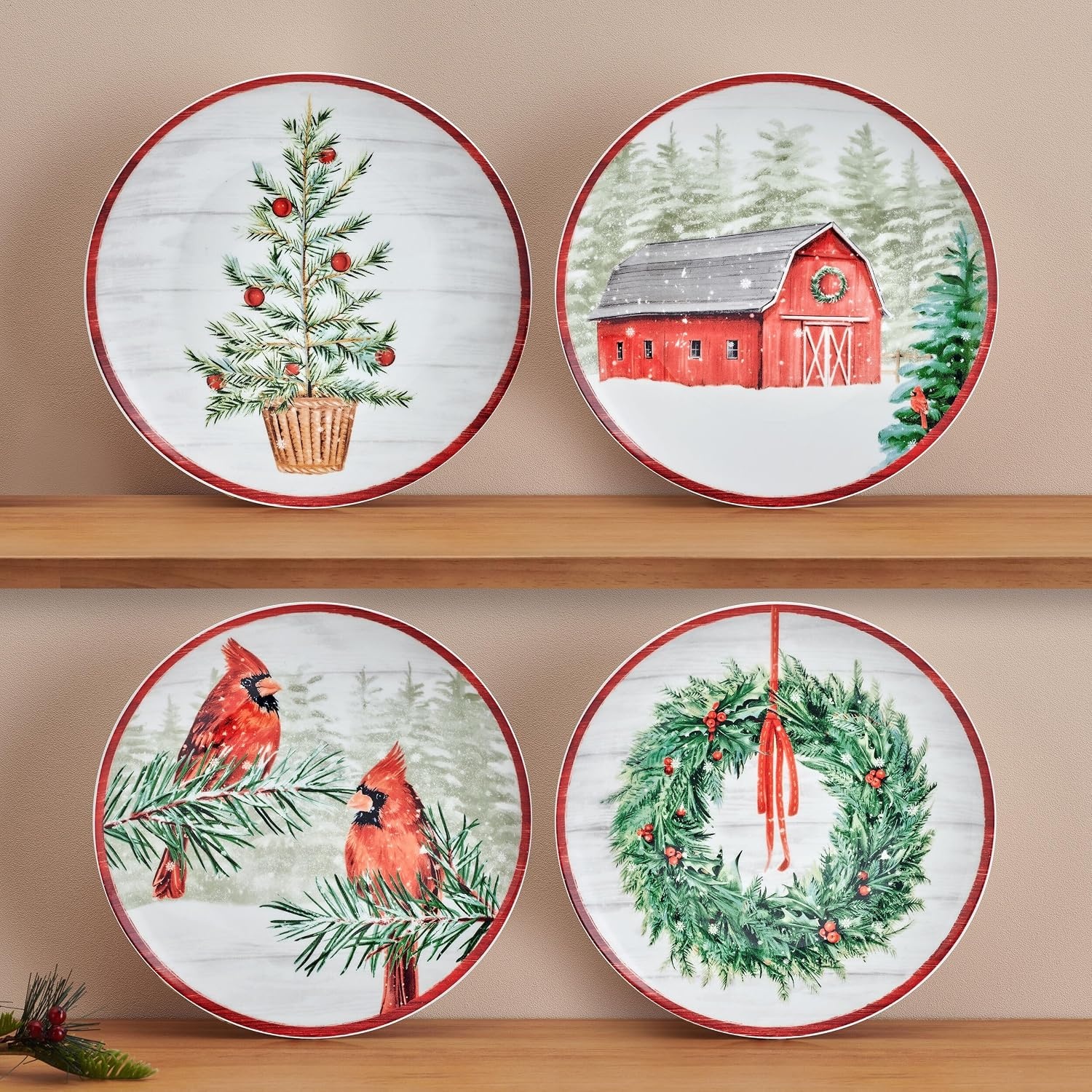 Mikasa Holiday Countryside Christmas Bone China Salad Plates, Set of 4, 9 Inch(Set of 4  9 Inch) - view 2