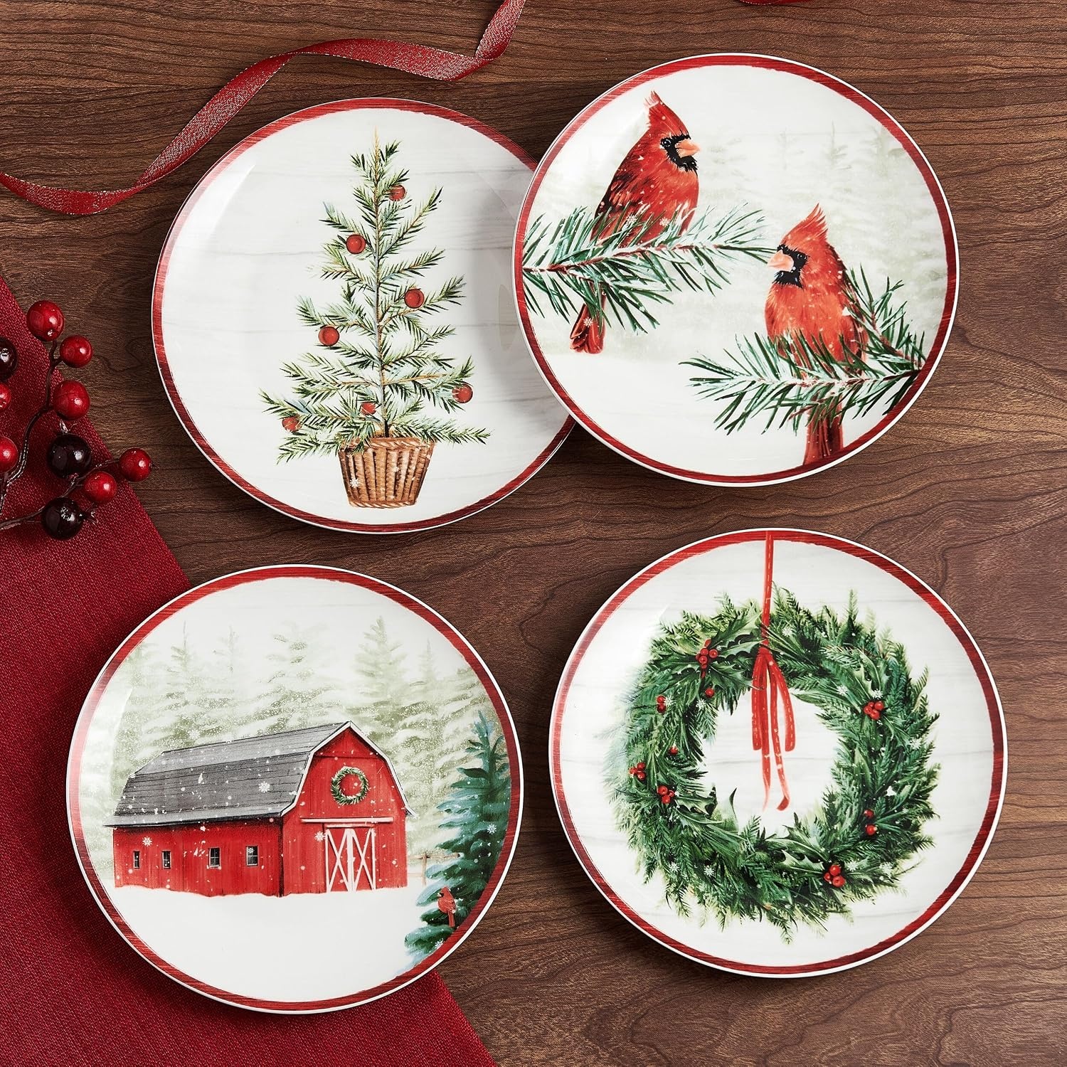 Mikasa Holiday Countryside Christmas Bone China Salad Plates, Set of 4, 9 Inch(Set of 4  9 Inch) - view 3