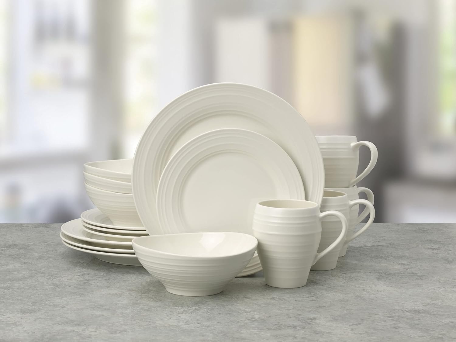 Mikasa Swirl Ombre Grey 16 Piece Dinnerware Set, Service for 4(White)