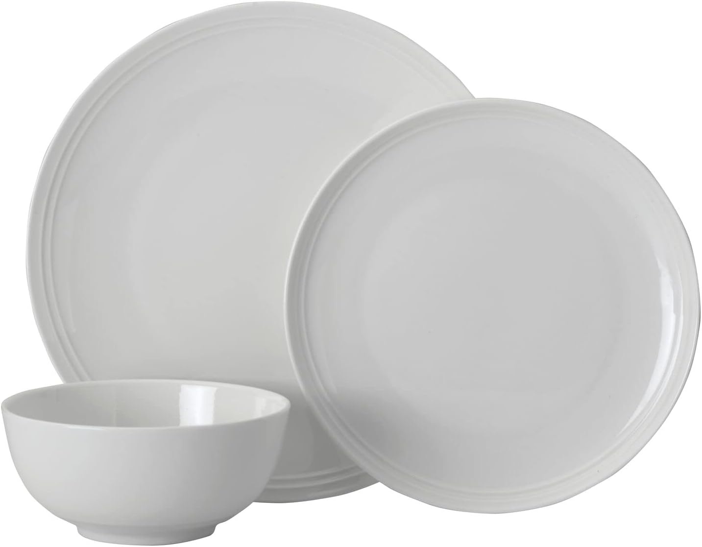Mikasa Miles Bone China Lightweight Chip Resistant 12 Piece Dinnerware Set, Service for 4, White(Kyler)